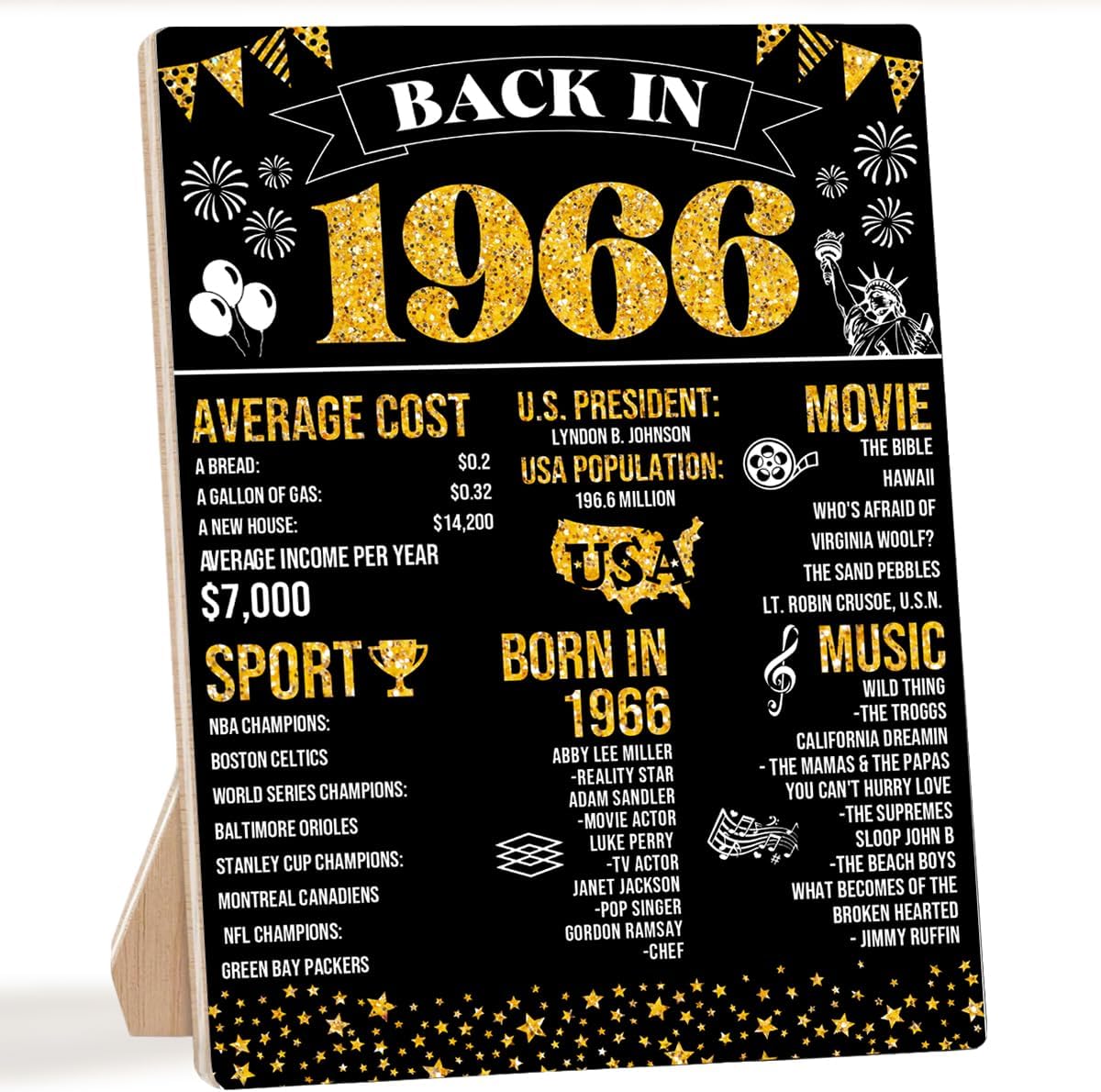 Black 60th Birthday Decorations,1966 Birthday Decorations,Back in 1966 Poster Wood Sign With Stand,60 Year Old Party Supplies for Women Men Vintage 60th Anniversary Decor for Display Holder Table
