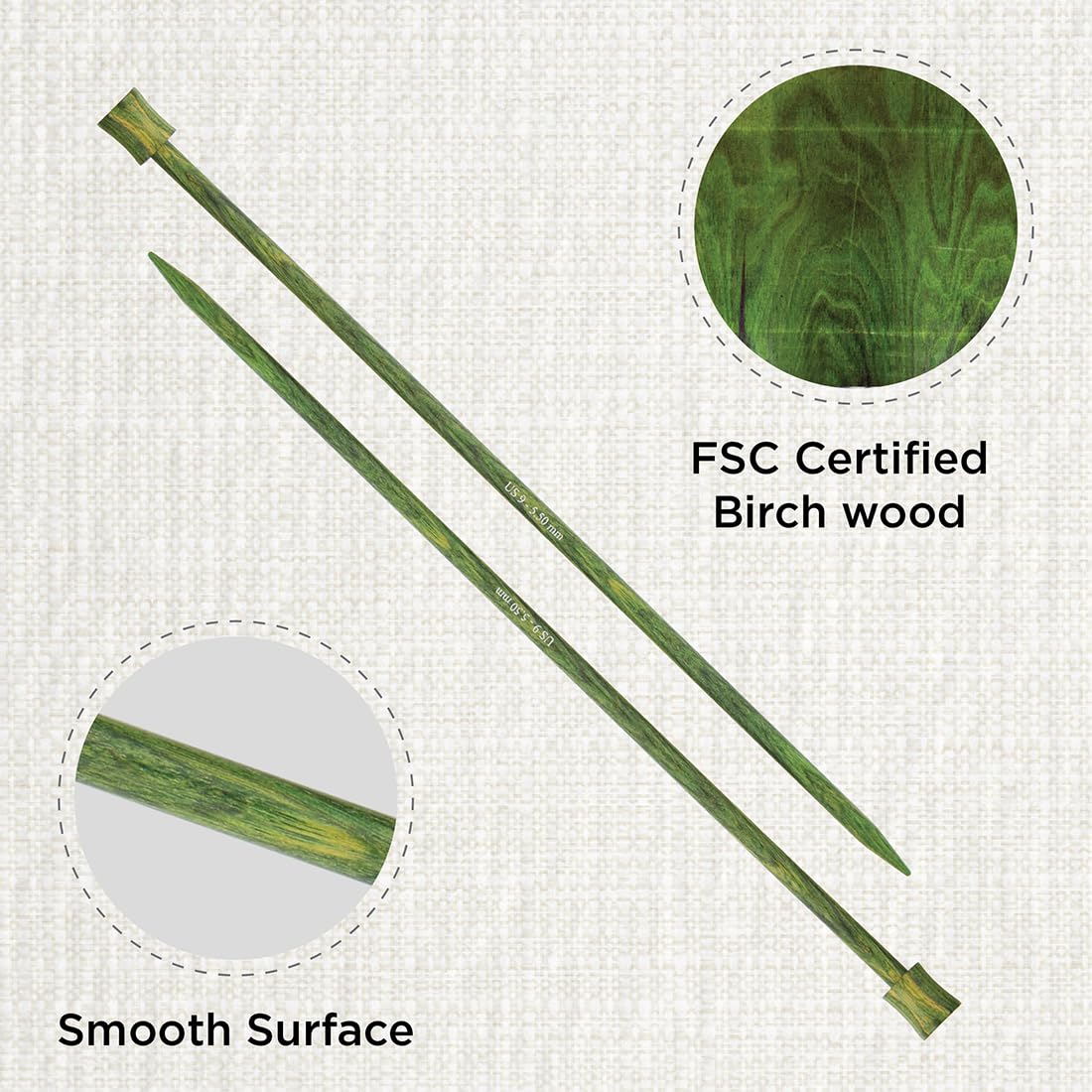 KnitPro Dreamz Single Pointed Needles 12" (30cm), Misty Green, 5.50mm - Image 2
