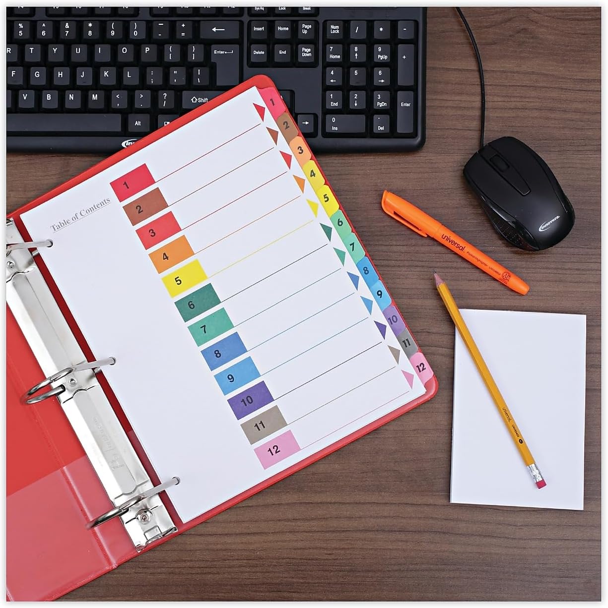 Universal Deluxe Table of Contents Dividers for Printers, 12-Tab, 1 to 12; Table of Contents, 11 X 8.5, White, 6 Sets