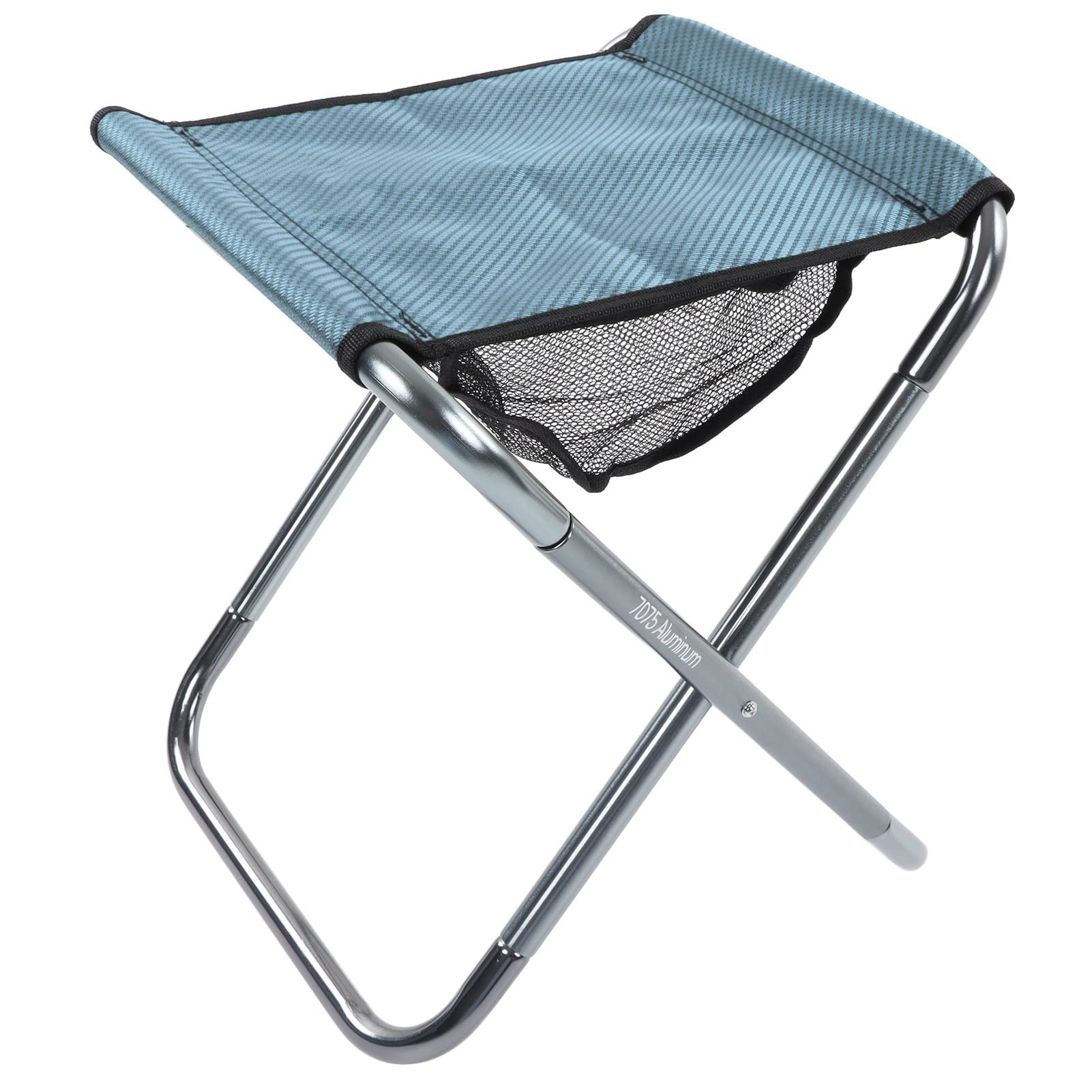 Sgabello pieghevole portatile da esterno, in lega di alluminio, sedile da campeggio per adulti, pieghevole, viaggi, pesca, picnic, con tasca portaoggetti e borsa per il trasporto (blu)