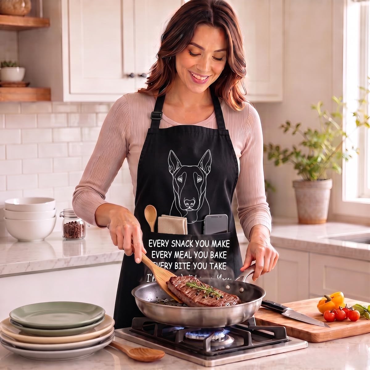 Every Snack You Make Apron Cute Pet Line Art Black Kitchen Apron Funny Gift For Dog Lovers Women-B image 5