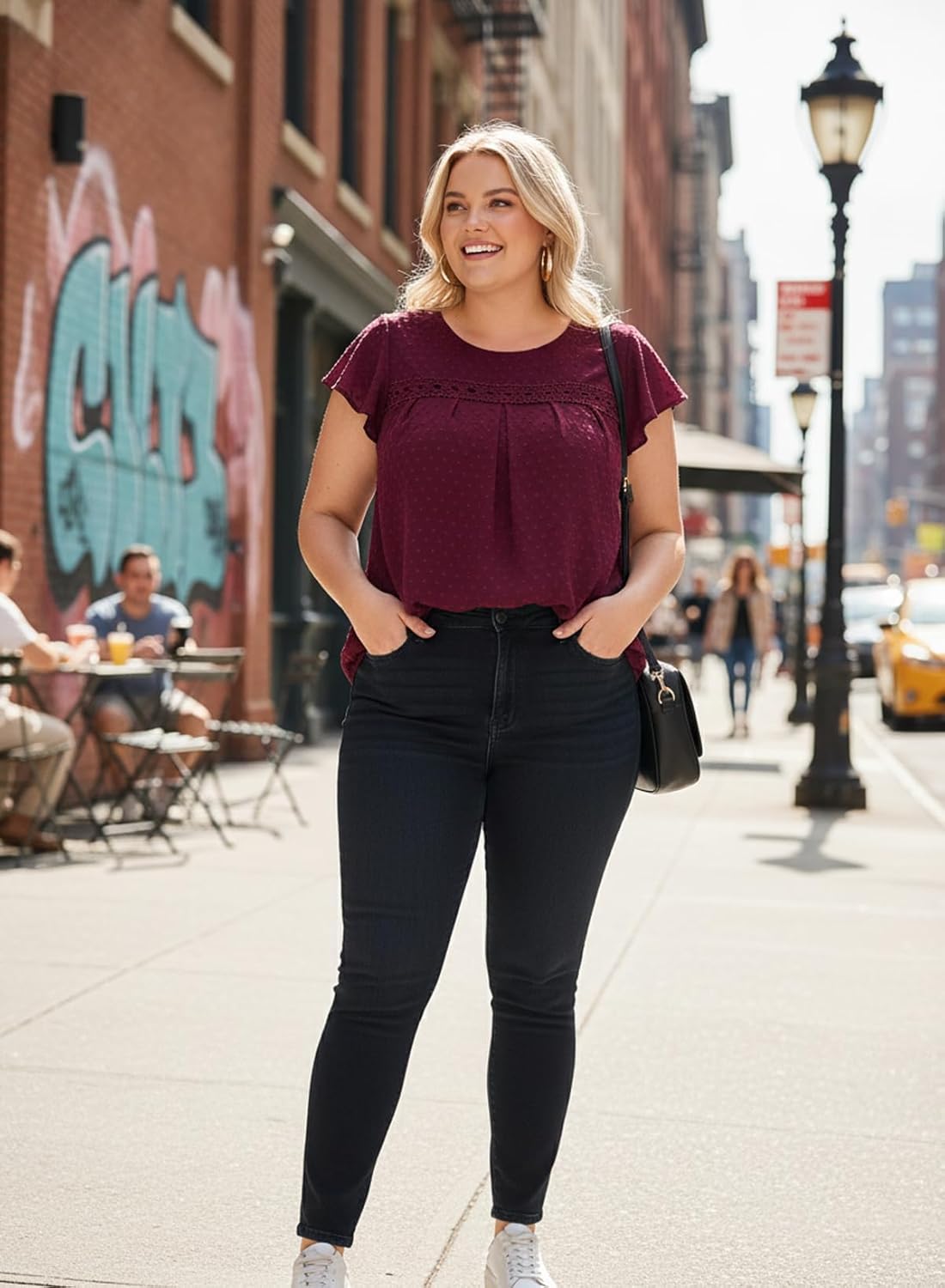 Eytino Plus Size Tops for Women Crewneck Lace Crochet Pom Pom Blouses Summer Short Sleeve Casual Business Shirts (1X-5X) - Image 2