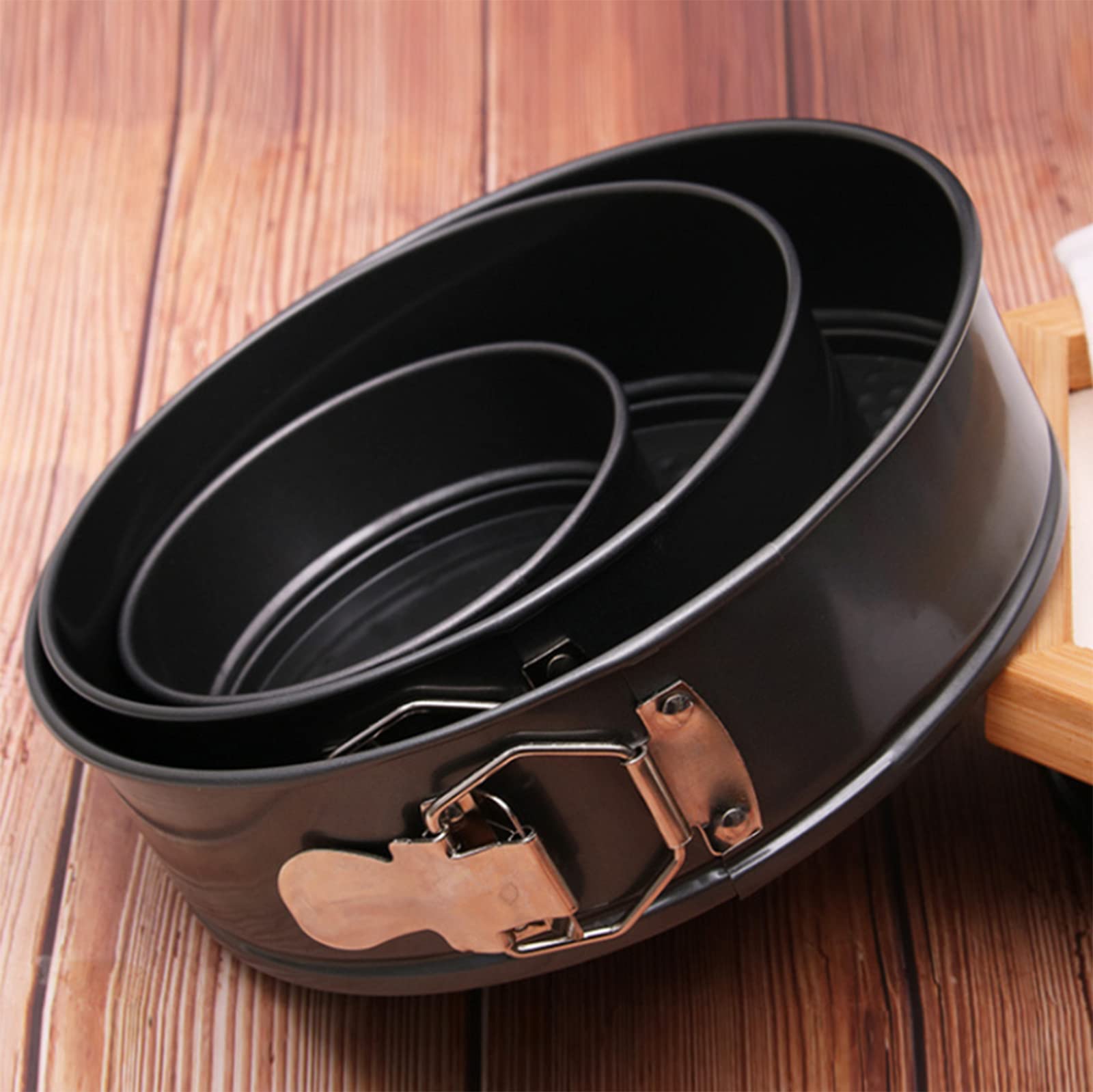 3-teiliges Springform-Set, antihaftbeschichtet, auslaufsicher, rund, in den Größen 10 cm, 18 cm und 23 cm, schwarz，4 inch 7 inch 9 inch