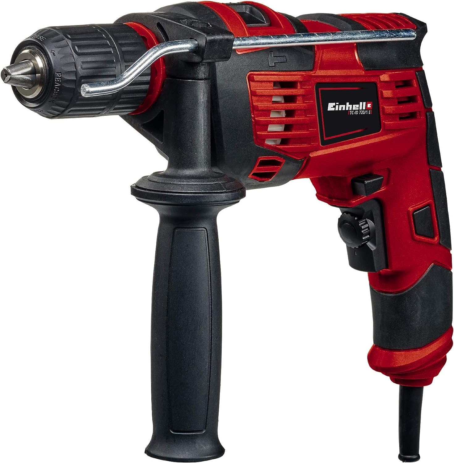 Einhell Hammer drill TC-ID 720/1 E (drilling/drilling percussion, chuck quick release 13 mm, electronic speed, clockwise and right-hand rotation, additional handle)