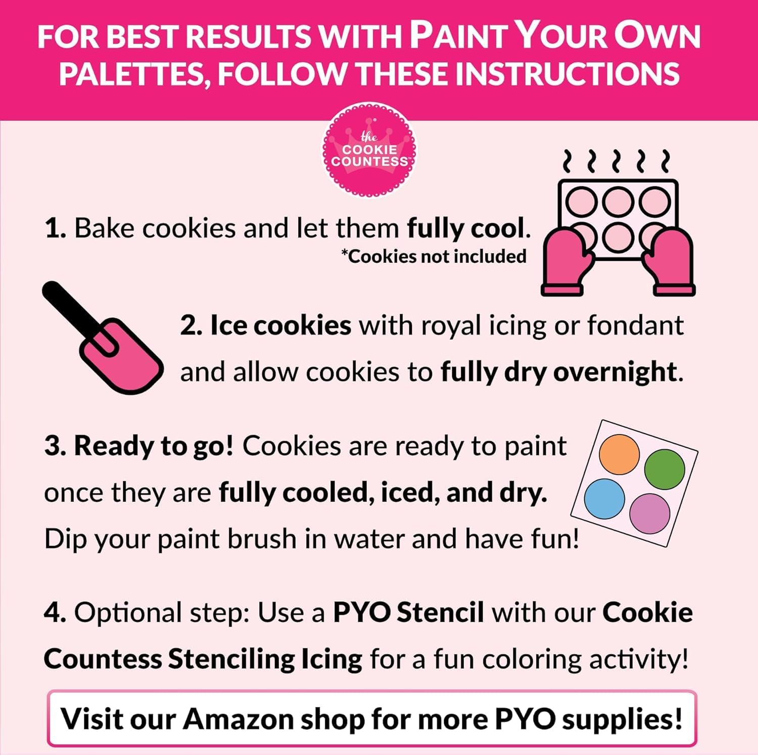 The Cookie Countess PYO Edible Paint Palettes 60 Pouch - Rainbow with 60 Food Safe Brushes