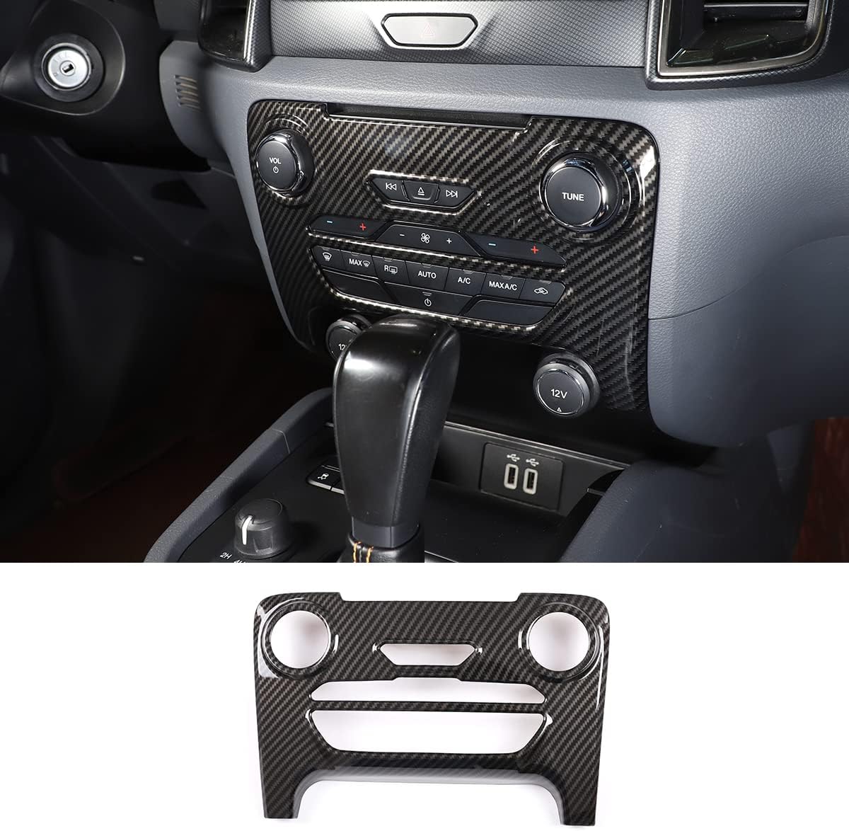 ABS Car Carbon Fiber Air Conditioning Center Mode Button Frame Trim Accessories Fit For Ford Ranger Everest Endeavour 2015-2021 (Carbon Fiber)
