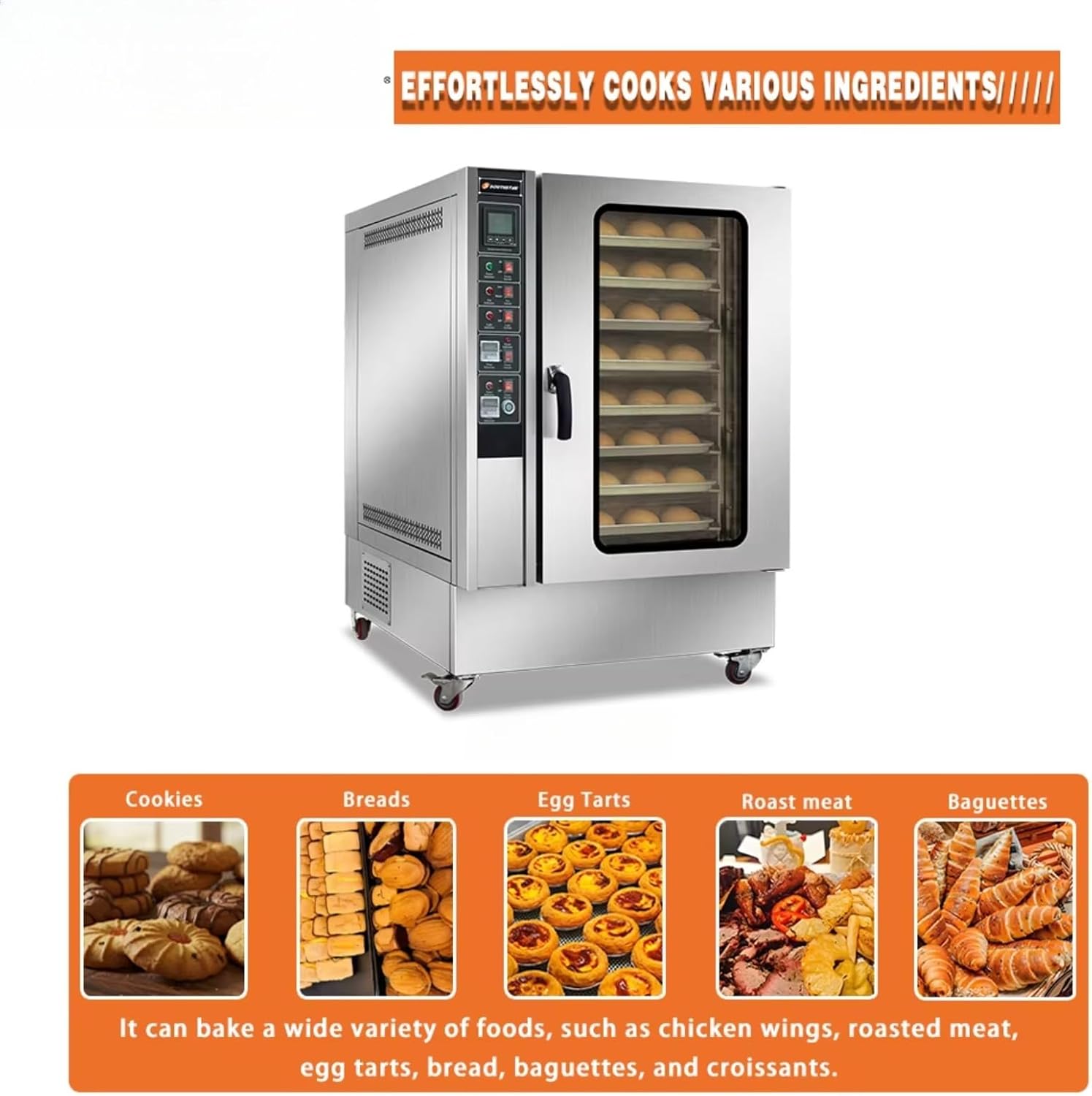Commercial Gas Convection Oven, Stainless Steel Bakery Baking Equipment With Even Heat Circulation System and Spacious Interior Baking Chamber for Bakeries, Restaurants and Catering Kitchens