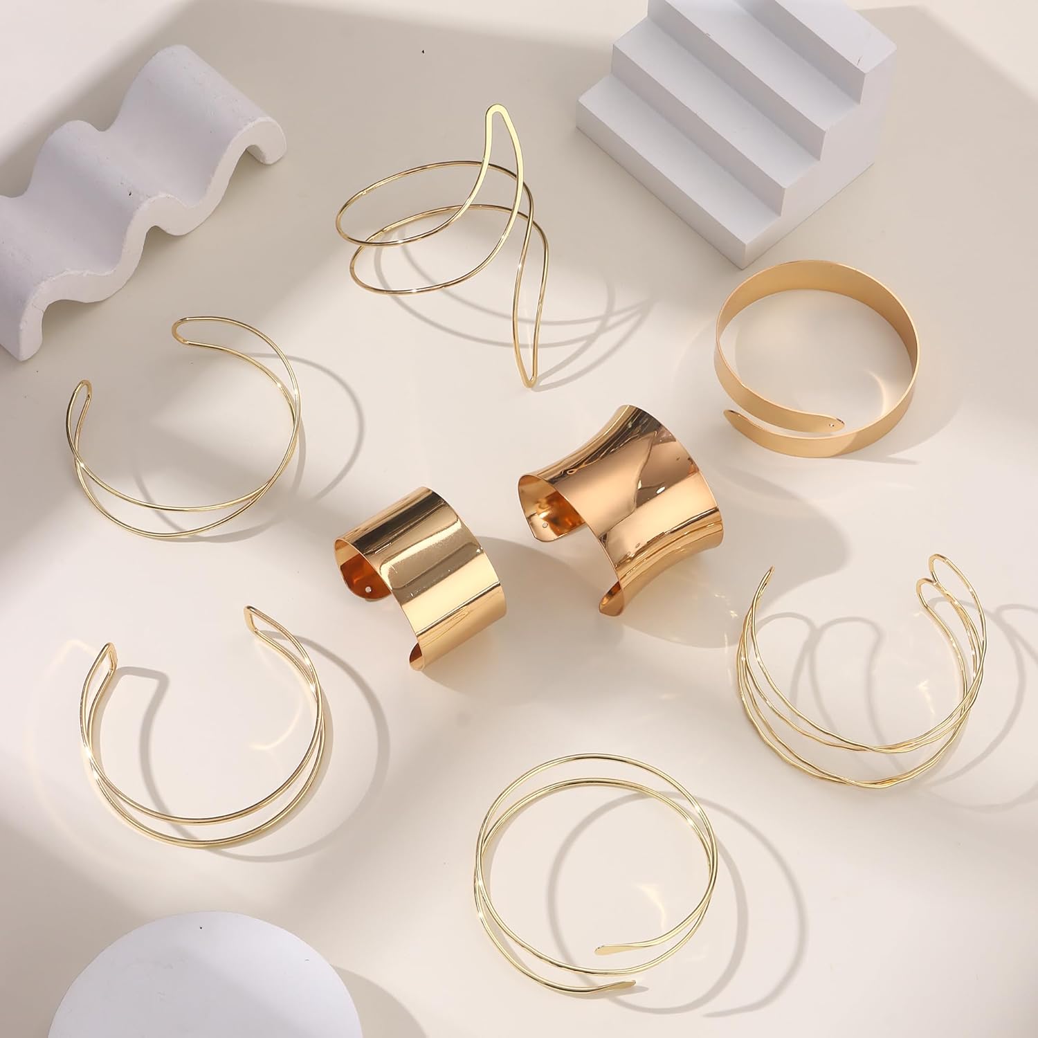 SONNYX 10 Pcs Arm Cuff Bangles For Women Arm Bracelet Upper Arm Cuff Bangles Adjustable Bracelets Band Silver Coil Swirl Armlet Minimalist Bracelet Armband Set - Image 6