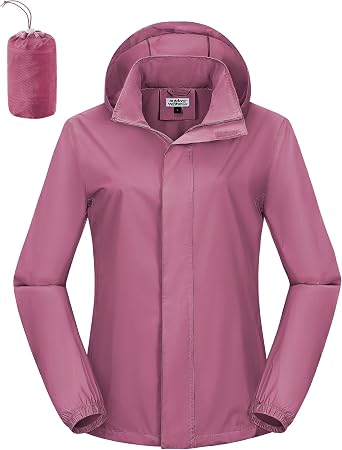 Outdoor Ventures Womens Rain Jacket Lightweight Packable Waterproof Rain Coat with Hood for Travel Golf Hiking Windbreaker