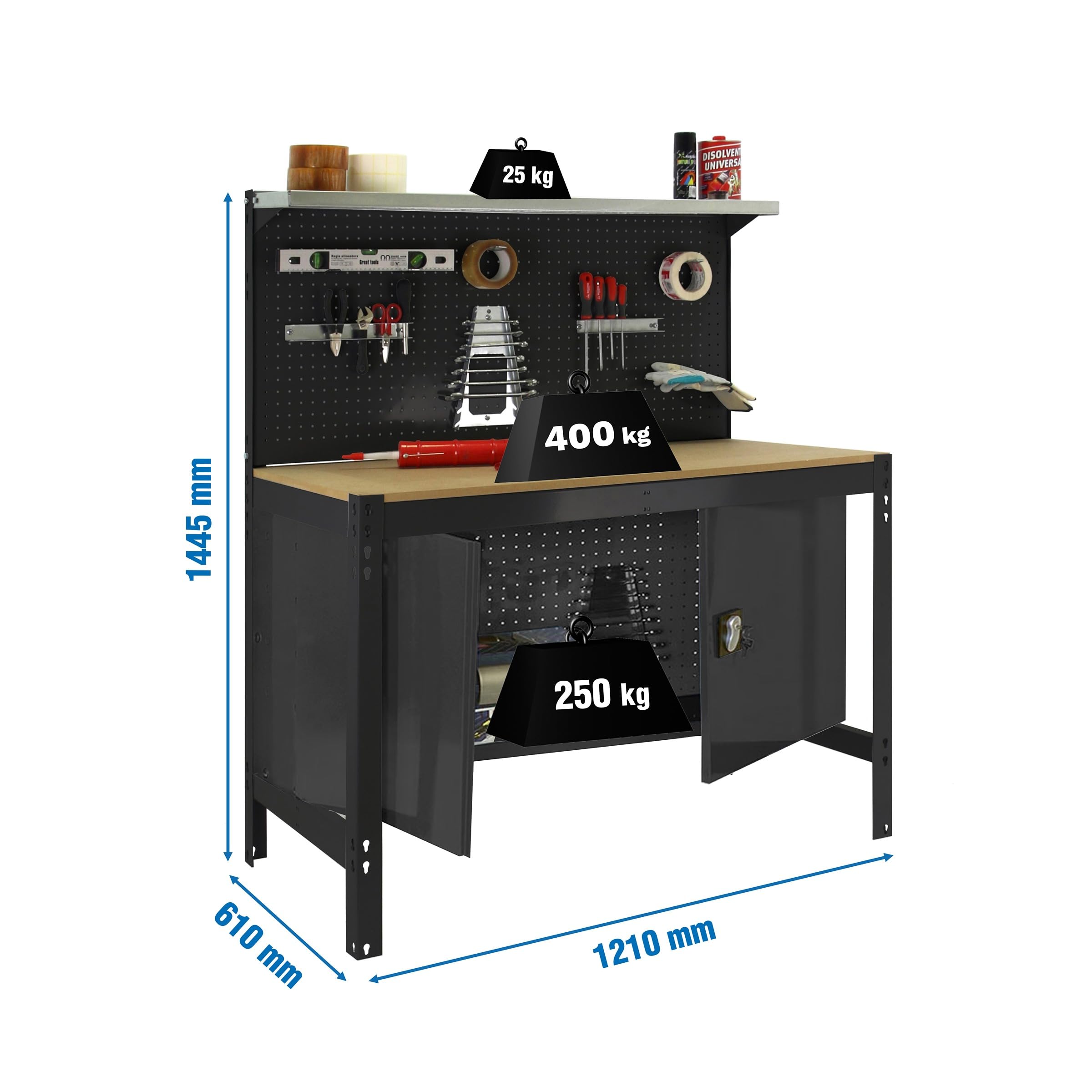 Simon Rack Banco de Trabajo Taller 600 kg 1445x1210x610 mm Mesa de Trabajo Guarda Herramientas Antracita/Madera BT3