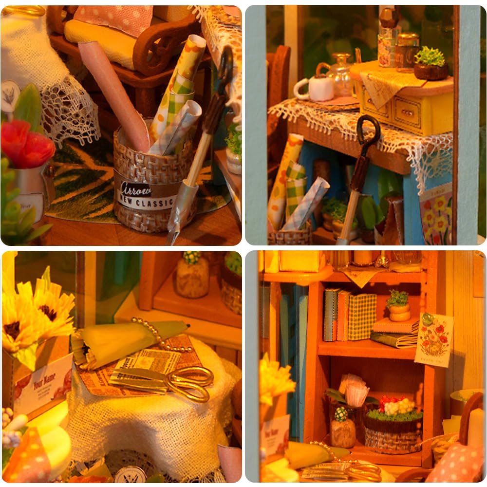 Kit fai da te con angolo per libri fai da te, in miniatura, per casa delle bambole, con luce, decorazione per libreria per il giorno di Natale, il miglior regalo per familiari, amici, diario del sole