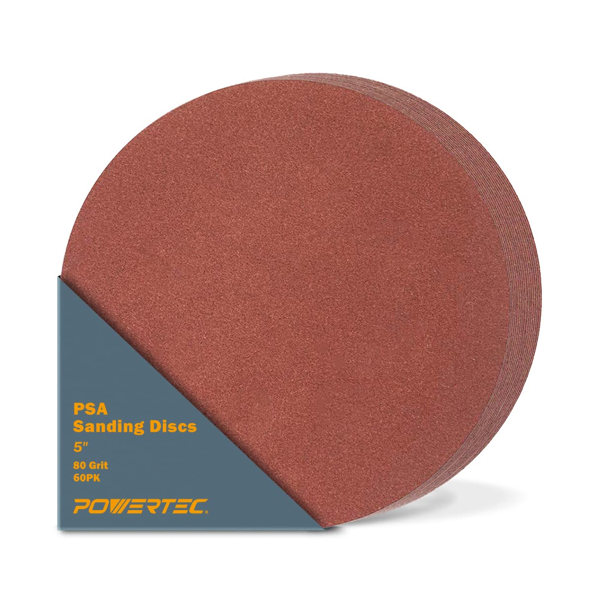 POWERTEC 60 PCS 120 Grit 5 Inch PSA Sanding Discs, Self Stick Adhesive Sandpaper, 5" for Drywall, Woodworking, Paint, Epoxy with Random Orbital Sanders, DA Sanders, 1x30 Belt Disc Sander (45512-P3)