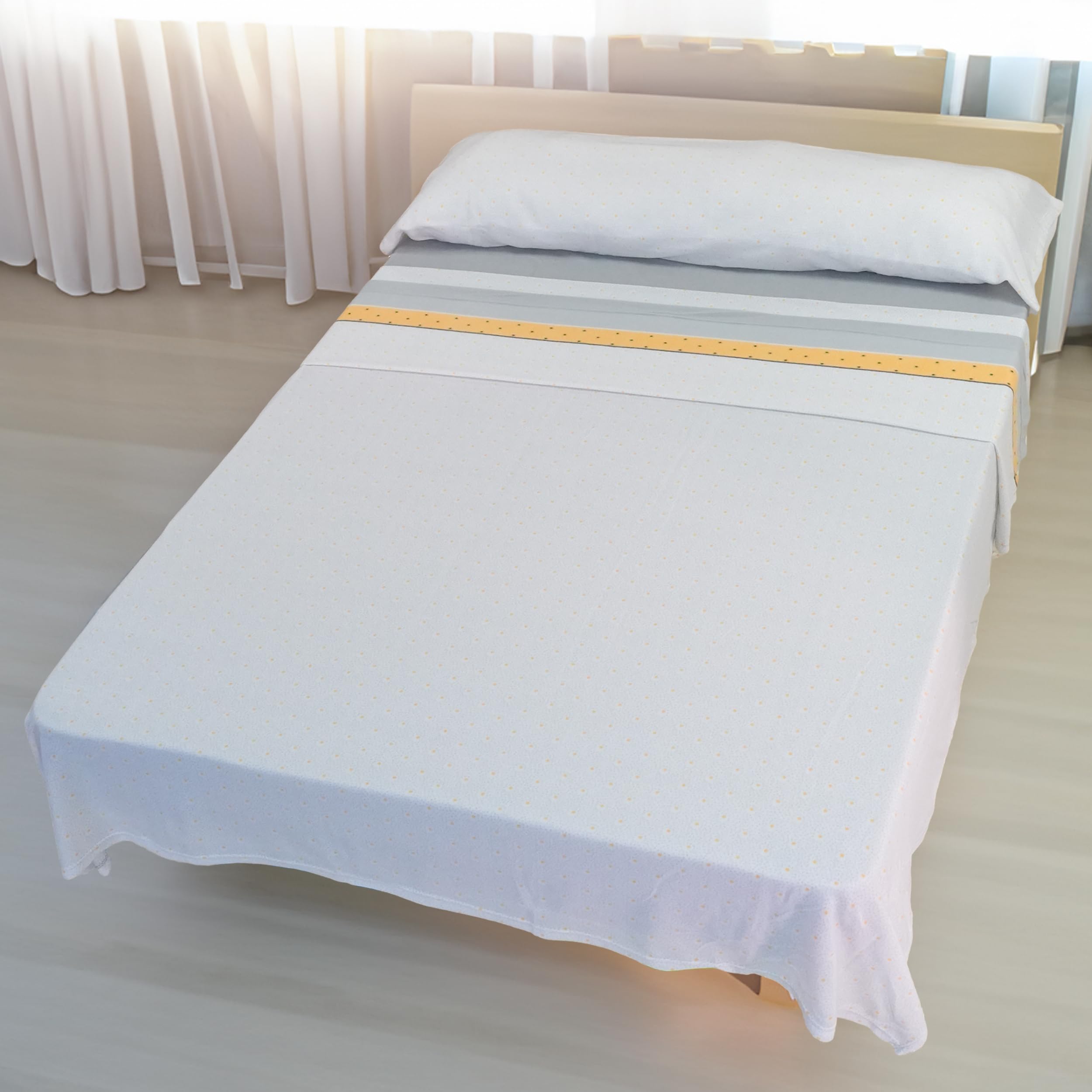 Etrexonline Juego de Sábanas Térmicas Pirineo 3 Piezas para Cama de 135 – Sábanas de Invierno Tejido Polar, Incluye Sábana Bajera Ajustable, Encimera y Funda de Almohada - Punto Amariilo
