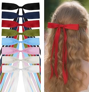Bow Hair Clips,8pcs Ribbon Bowknot with Long Tail Barrettes Tassel Claw Clip for Women Accessories