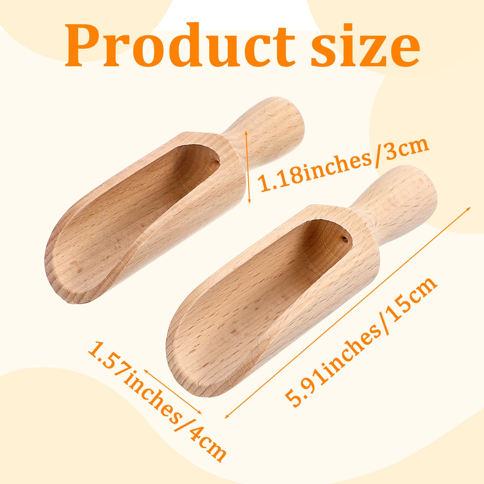 2 PCS Wooden Spoons, 5.5 In Natural Beech Wood Bath Salt Scoop,Beechwood Flour Coffee Wooden Multifunctional Kitchen Small Scoop for Jars Canisters (skin color)