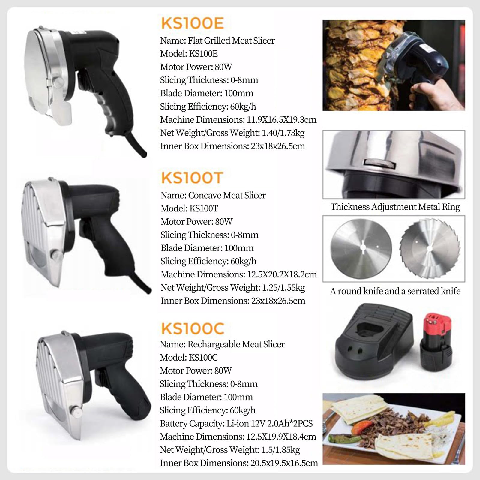 Cuchillo Eléctrico para Kebab, Cuchillo para Kebab, Máquina Cortadora de Shawarma Doner Giroscópica Turca, Grosor Ajustable de 0 a 8 mm, Corte Ajustable para Restaurante 100T