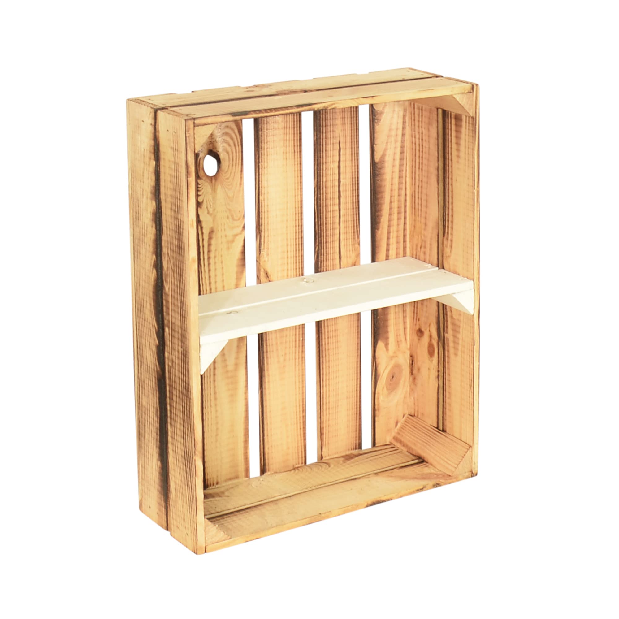 6 Set Holzregal Schmalhanz 50x40x15cm - Hell Geflammt Weiß 1x Kurzes Regal