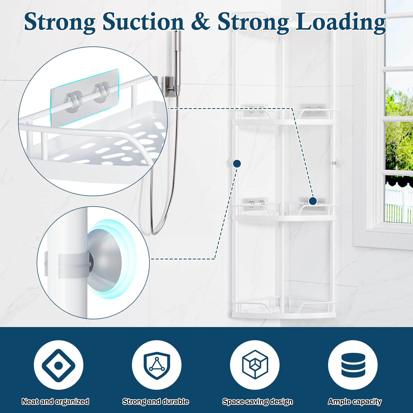 Snapklik.com : Cutefafa 4 Tier White Shower Caddy Stand
