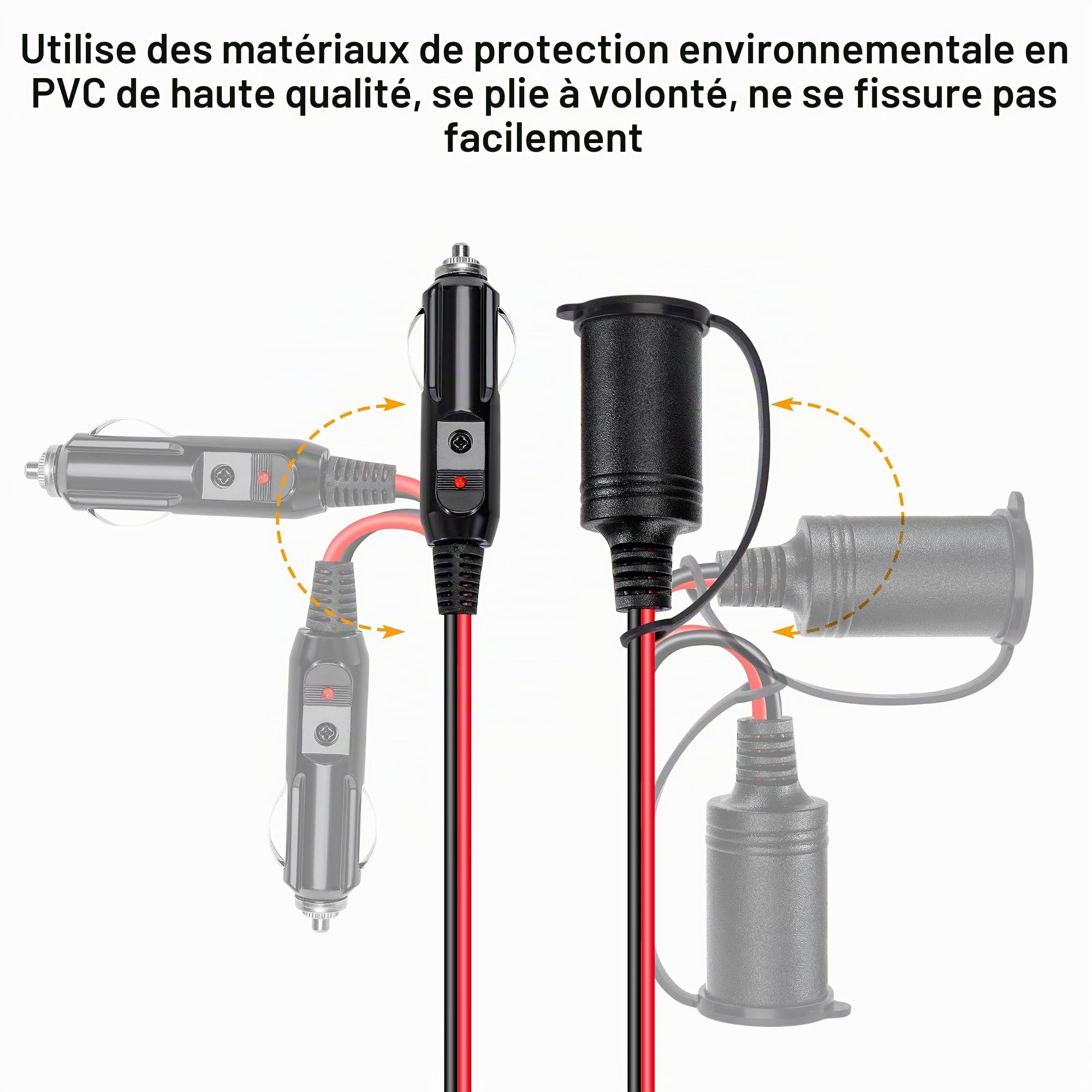 1M Rallonge Allume Cigare 12 V/24 V Prise Allume Cigare 16 AWG Câble d'extension Adaptateur avec Fusible 15A pour Camion Bateau Réfrigérateur Voiture