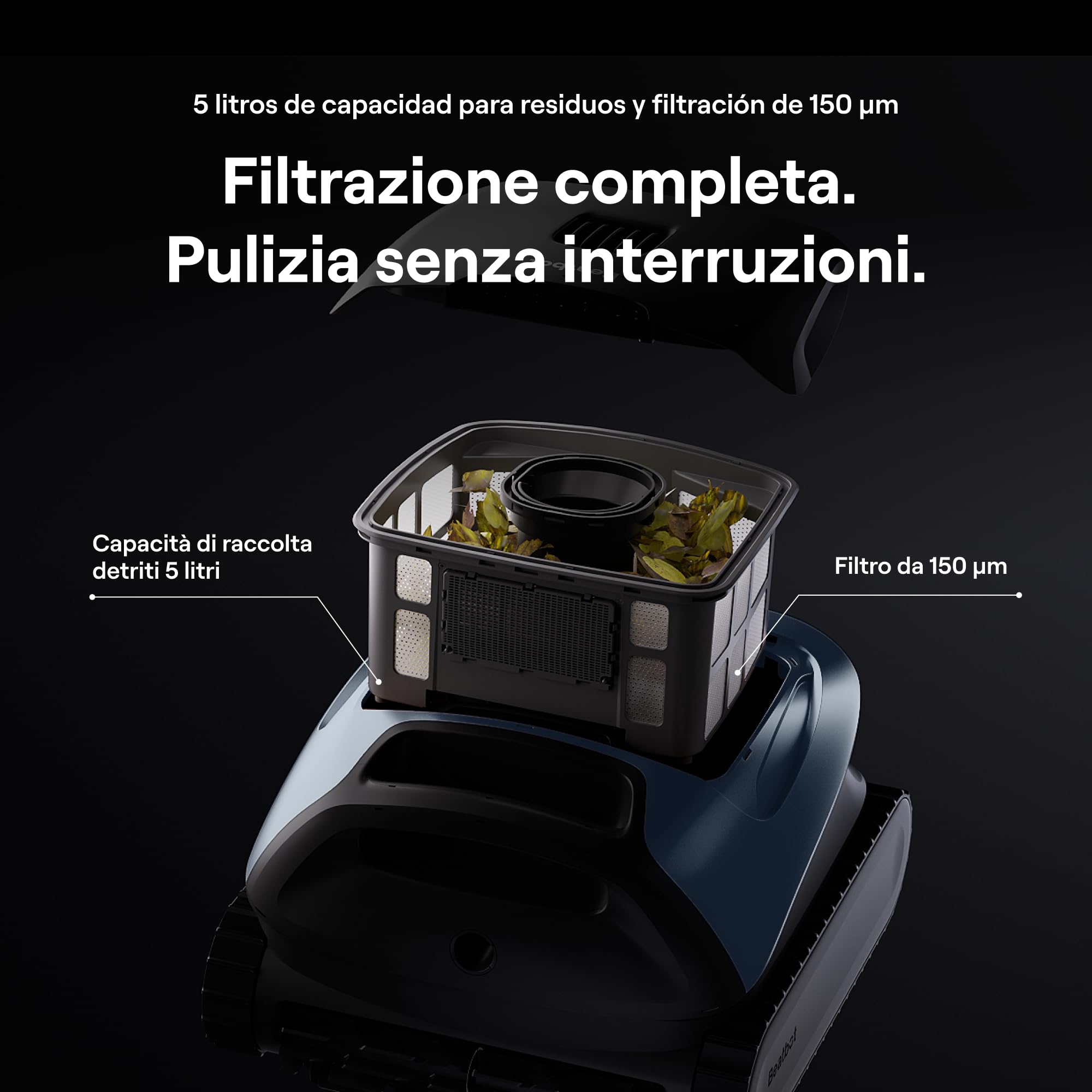 Beatbot Sora 30 Robot Piscina pareti e Fondo, Linea d'Acqua,Blu prussiano | Pareti e Fondo, Linea d'Acqua,Piattaforme,Robot Piscina Senza Fili,Parcheggio in Superficie, App, Filtrazione ultrafine, 5L