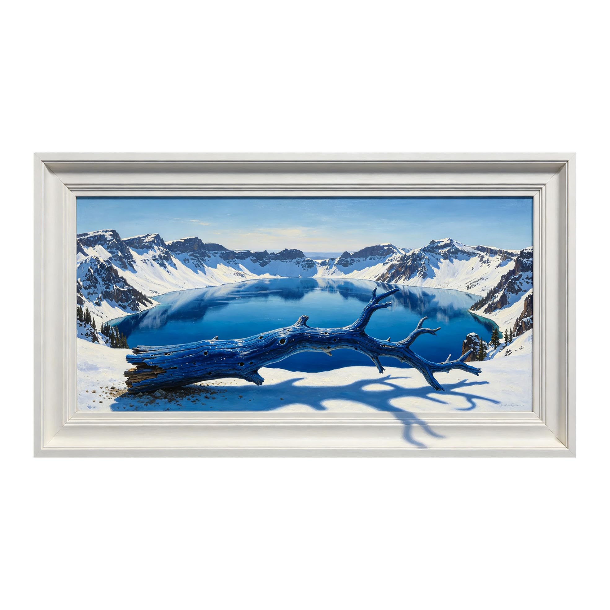 Yzpallescene 3D Framed Wall Art 50cm×100cm Snowy Mountain Lake Panoramic Oil Painting Large Size SelfAdhesive Removable Wall Decor Prints Artwork for Living Room Bedroom Office