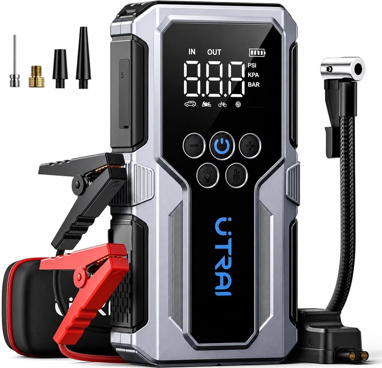 4000A Jump Starter Power Pack with 150PSI Air Compressor/18W Fast Charging, UTRAI Portable Car Battery Jump Starter Booster,8.5L Gas/6.5L Diesel, Car Jump Starter for 12V Vehicles with LED Flashlight