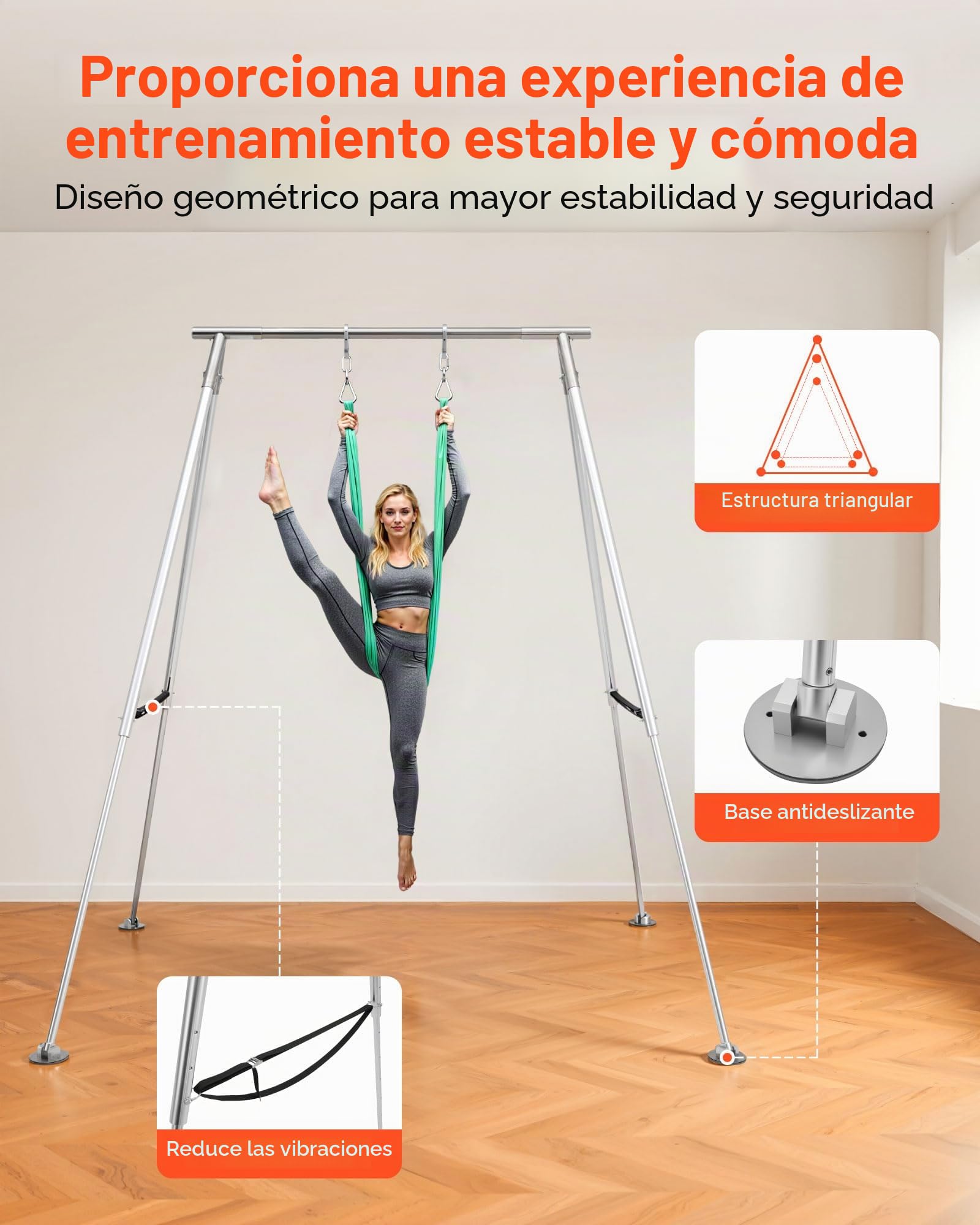 VEVOR Soporte de Yoga Aéreo, con Estructura Triangular, Carga Máxima de 140,6 kg, Aleación de Aluminio, Soporte para Telas Aéreas con Patas de Aluminio Ajustables en Altura, 3200 x 2780 x 3480 mm