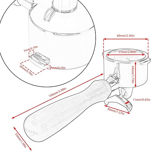 Miniatura 10 de Portafiltro de 2.283 in con boquilla única, 2 orejas compatible con cabezal de grupo E61, Flair 58, ECM, Rocket, Sanremo, Synesso, Slayer, piezas de