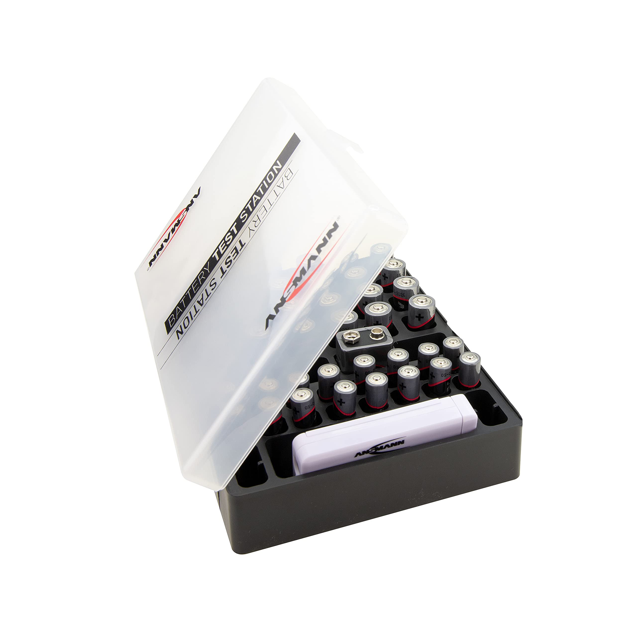 ANSMANN Batteriebox inkl. Akkutester für AAA Micro, AA Mignon & 9V Block Akkus und Batterien - Akkubox zum Schutz & Transport für 48 Accus - Batterie Box & Akku Box zur Aufbewahrung - 5 Stück, schwarz