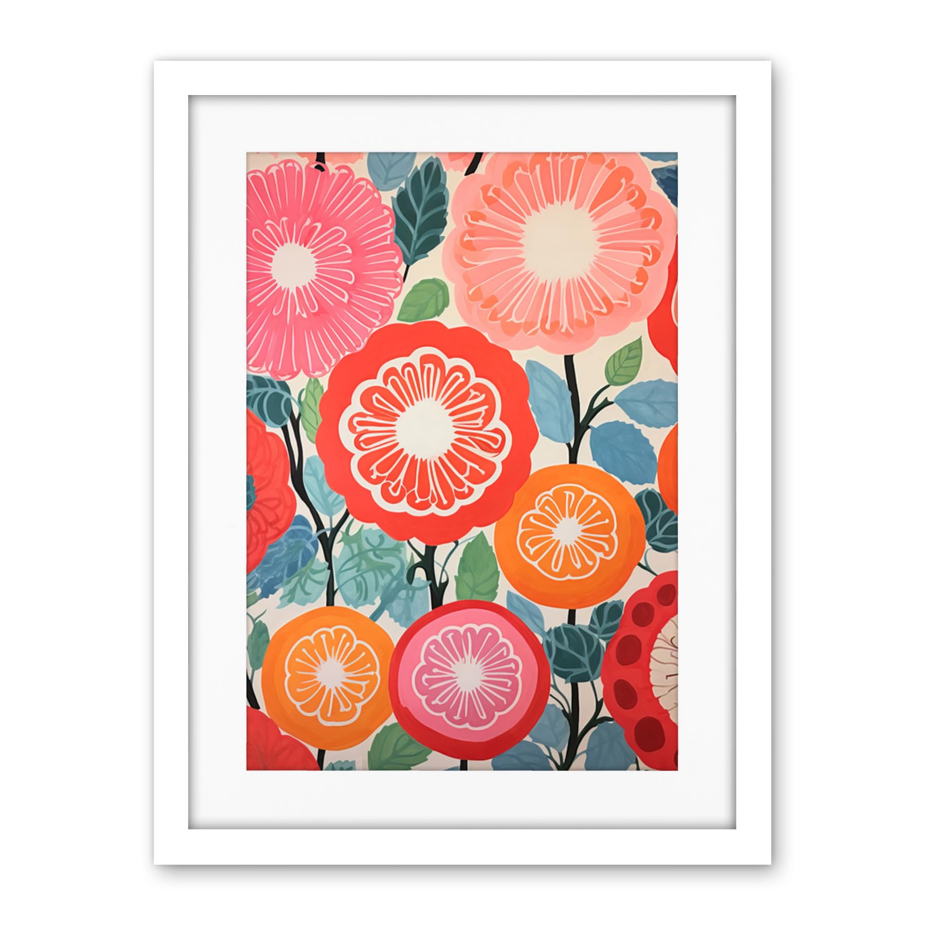 Artery8 Pomegranate Tree Flowers in Bloom Mediterranean Bright Floral Abstract Artwork Framed Wall Art Print 18X24 Inch