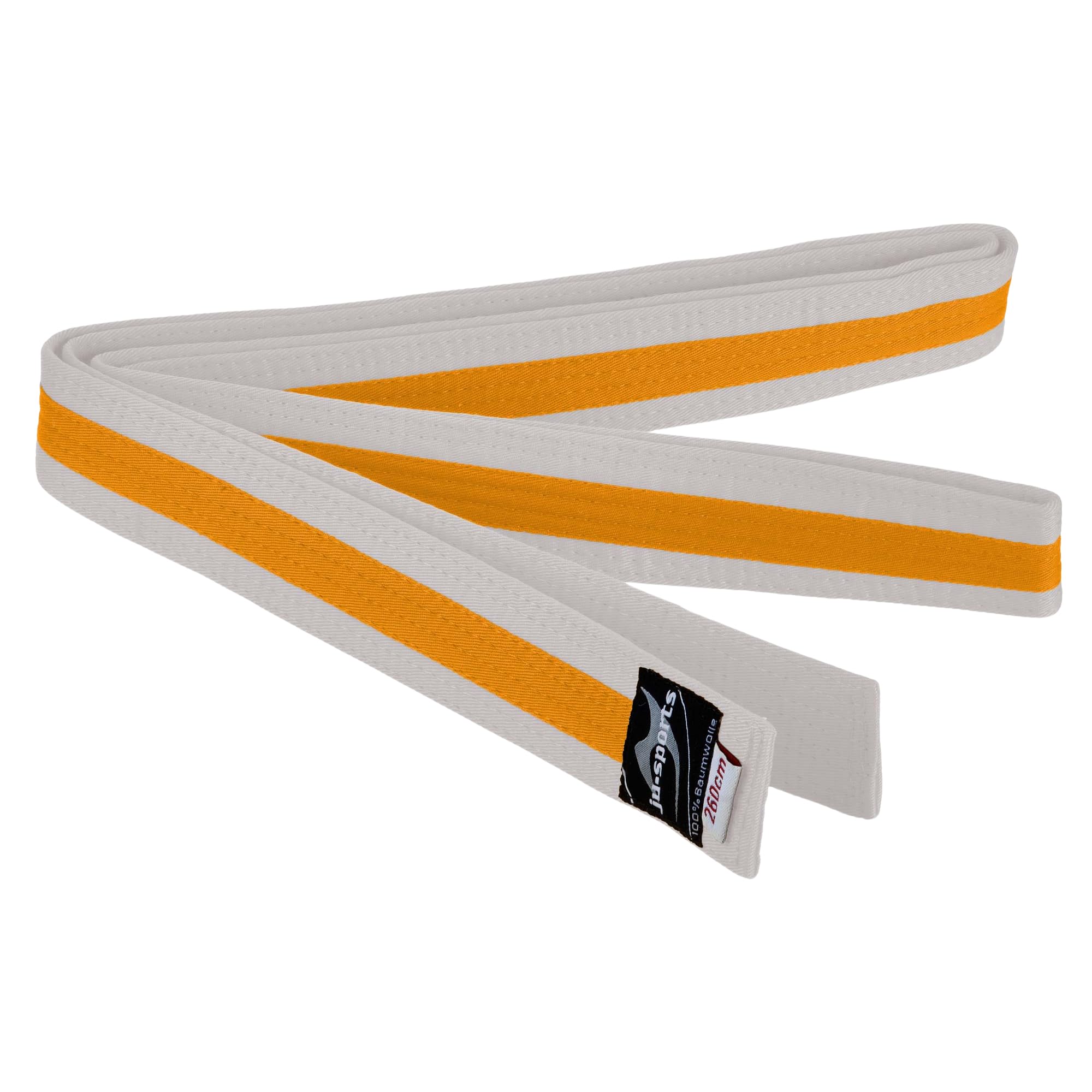 Ju-Sports Budogürtel weiß/gelb/weiß 100% Baumwolle 4 cm breit - Hautfreundlicher Kampfsport Gürtel mit exzellenter Feuchtigkeitsaufnahme für Budo, Judo, Karate, Kickboxen & mehr