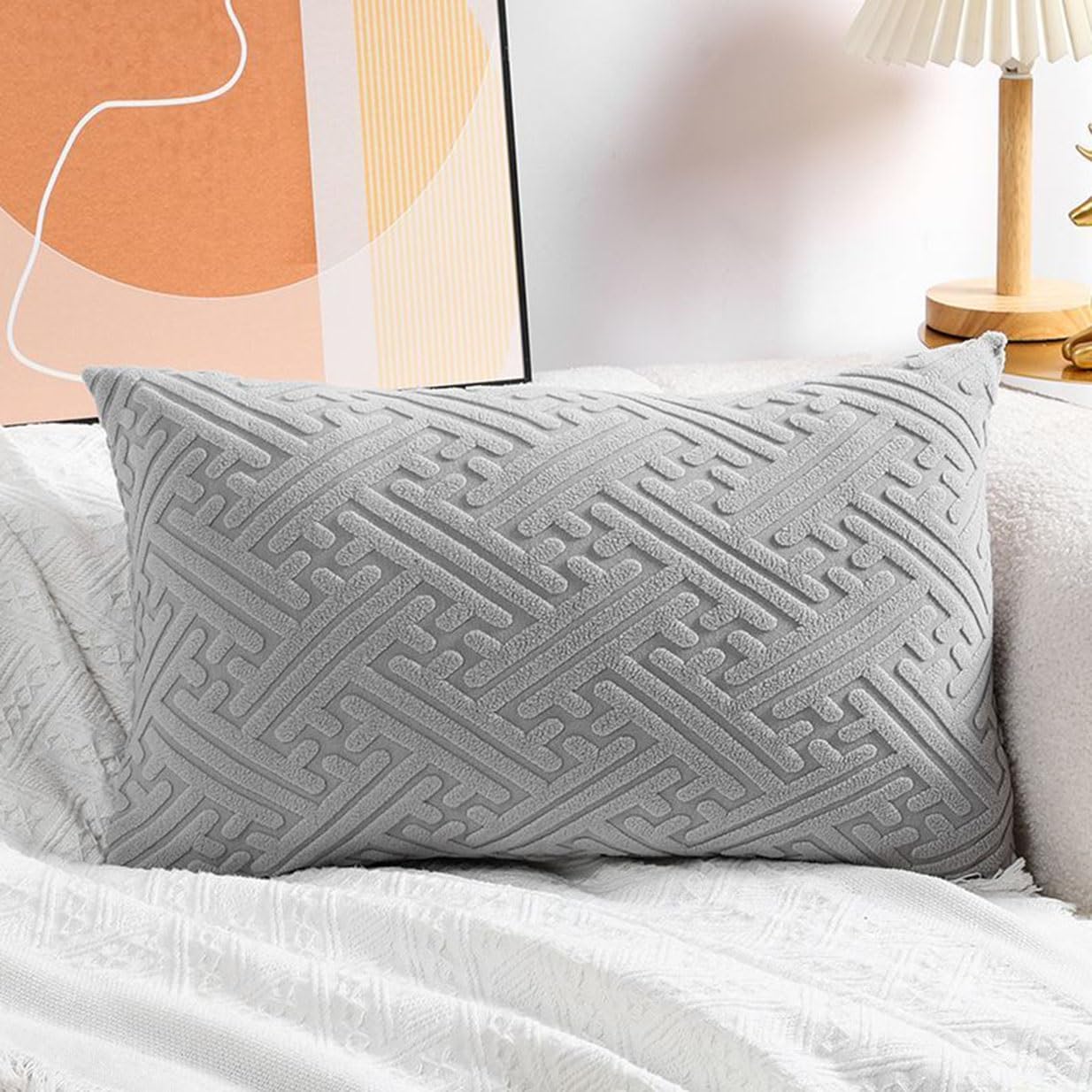 Super King Size Pillow Cases,Square Rectangle Cushion Covers Soft Corduroy Stretch Throw Pillow Cover Various Sizes Decorative Pillowcases For Bedroom Sofa Pillows(Light Gray,40x80cm/16x31inch) — image 1