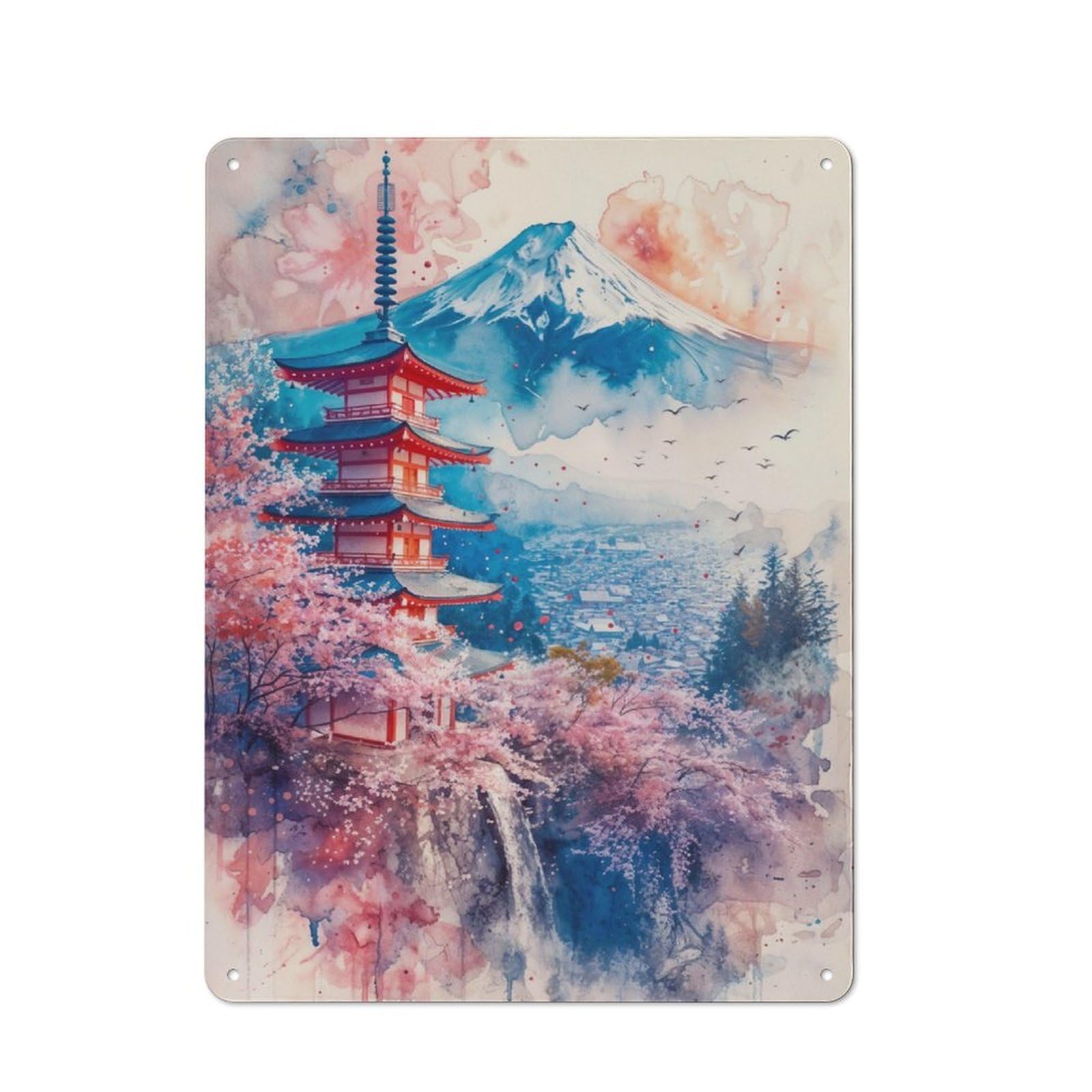 Junmoney Japan Fuji Watercolor Vintage Metal Plaque 40X30cm Featuring For Pub Or Café, Suited To Café Interior Fans