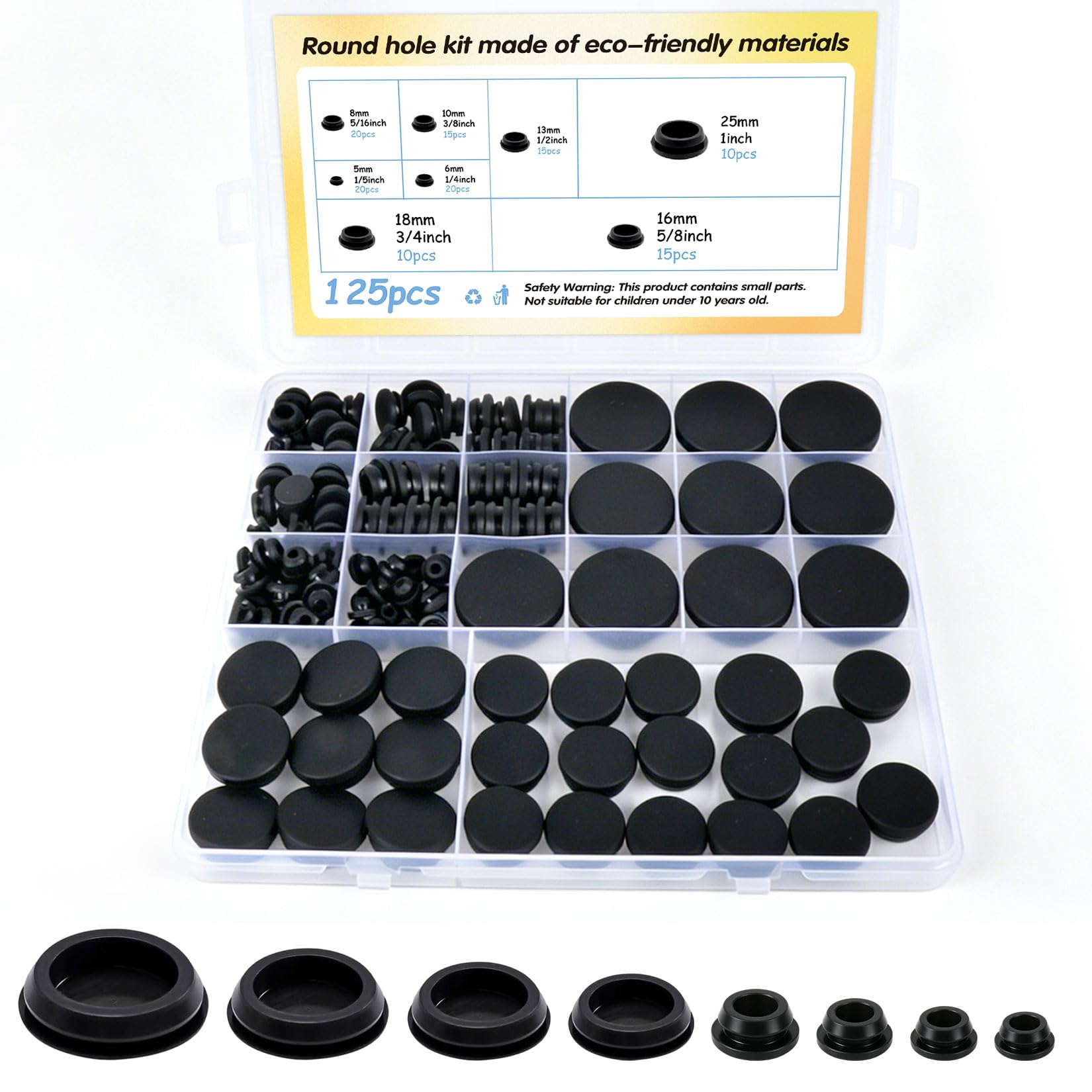 125 Pcs Silicone Rubber Bungs for Holes