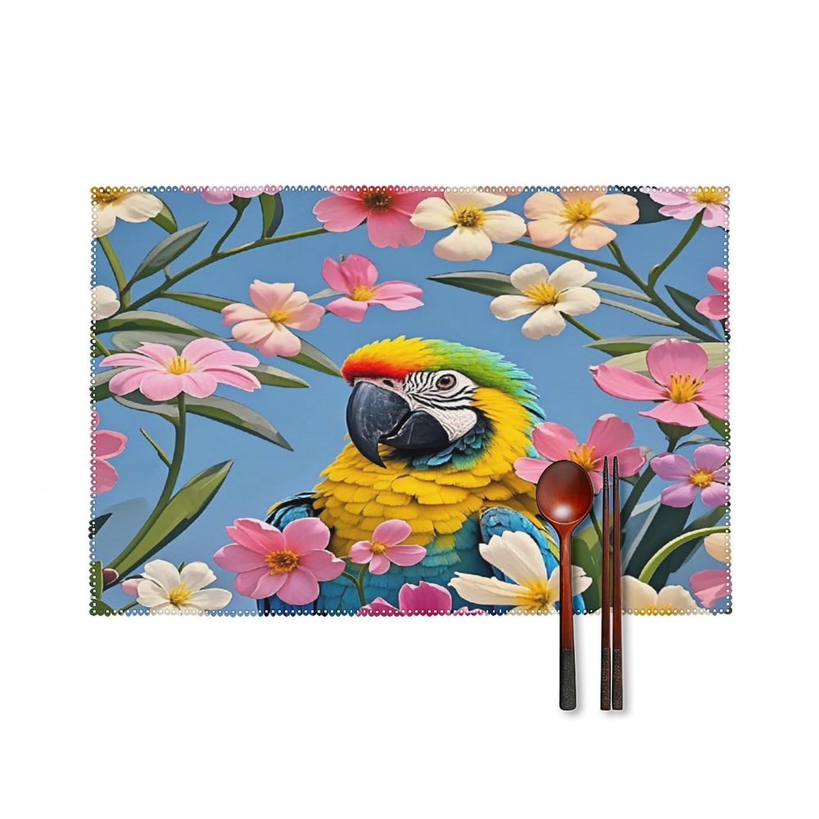Lots of Flowers and Birds Placemats Set of 6 Heat Resistant Non-Slip Table Mats Washable Indoor Outdoor Place Mats Rustic Vintage Seasonal Placemat for Kitchen Dining Outdoor Party Table Decor