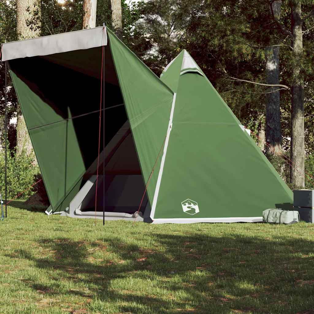Tipi Familienzelt 6 Personen Grün Wasserdicht Campingzelt mit Regenüberdachung Leicht faltbar für Outdoor Abenteuer Festival Wohnwagen