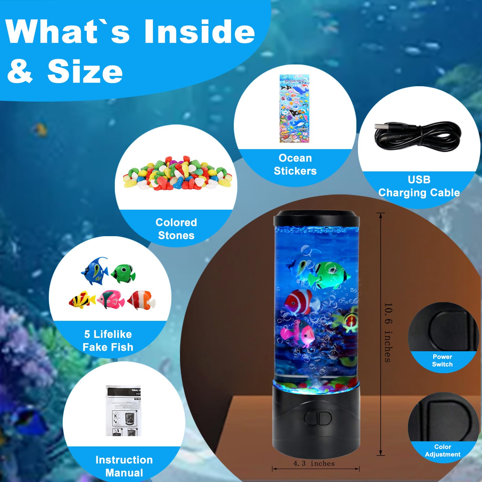 Toycol Lampada per acquario sensoriale a forma di pesce finto a bolle