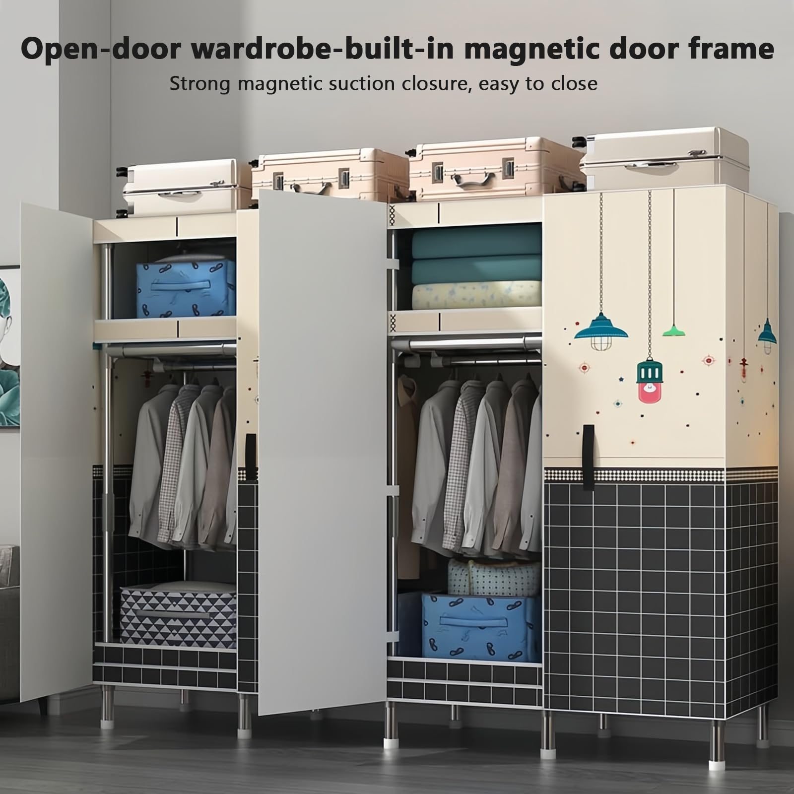 Kleiderschrank, Stoffkleiderschrank, Stoffschrank Mit Kleiderstange Stabil, Wardrobe Closet 205x45x170 cm, Faltschrank Magnetische Tür, Kleidung Schrank Für Schlafzimmer, Ankleidezimmer