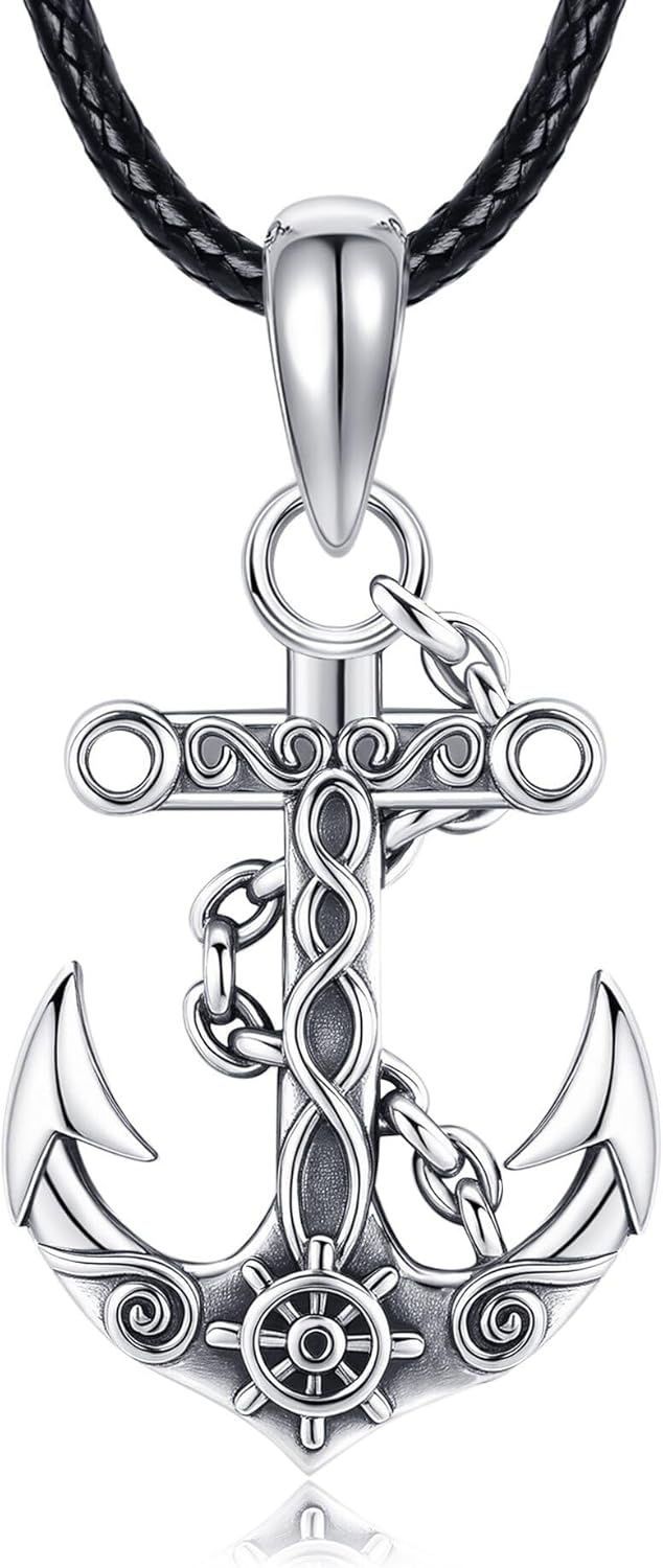 MONGAS Anchor Necklace for Men Sterling Silver Anchor Pendant Necklace Graduation Nautical Jewelry for Men Women