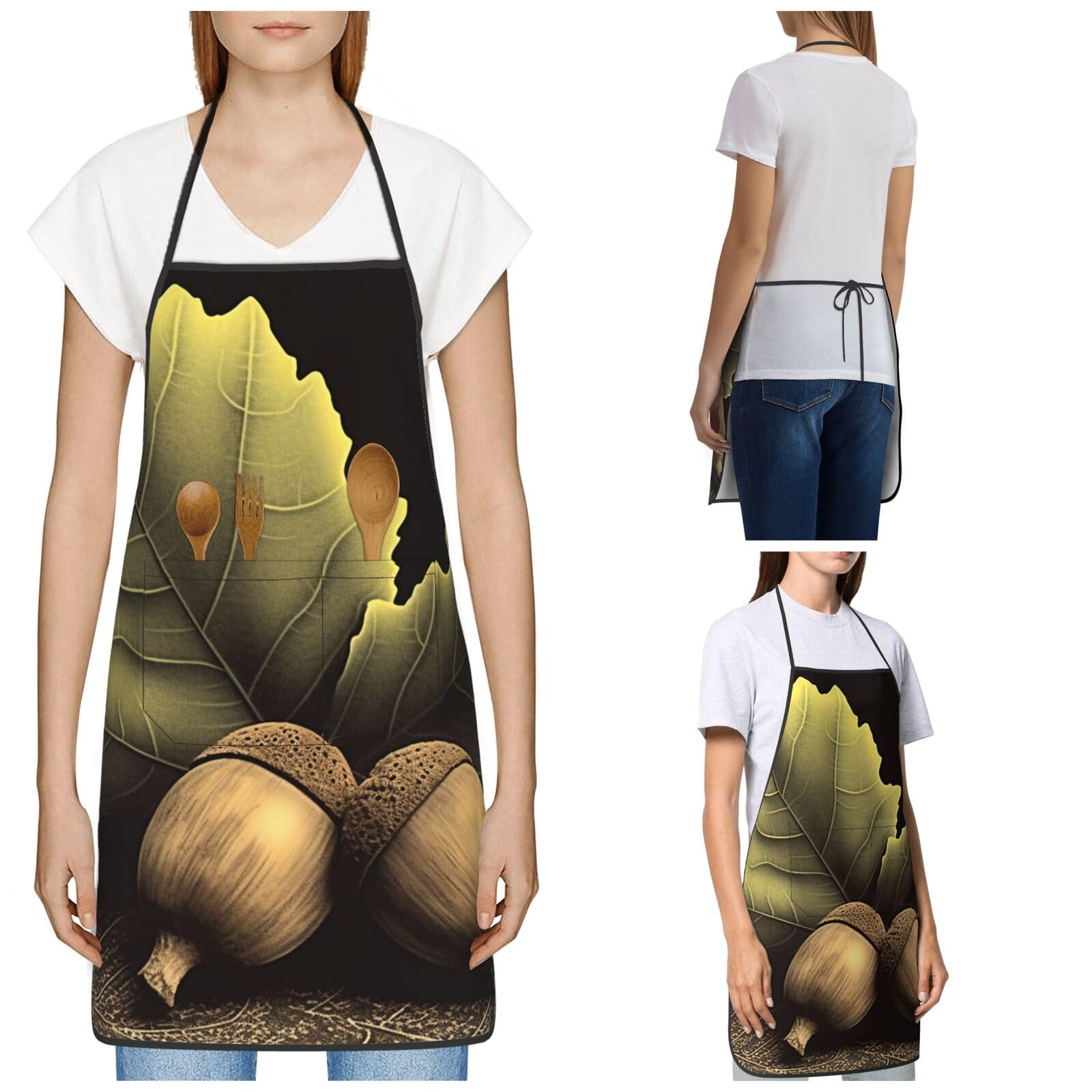 KHiry Apron for Women Men Waterpoof Aprons Two acorns Adjustable Bib Work Aprons for Dishwashing, Two Acorns, One size