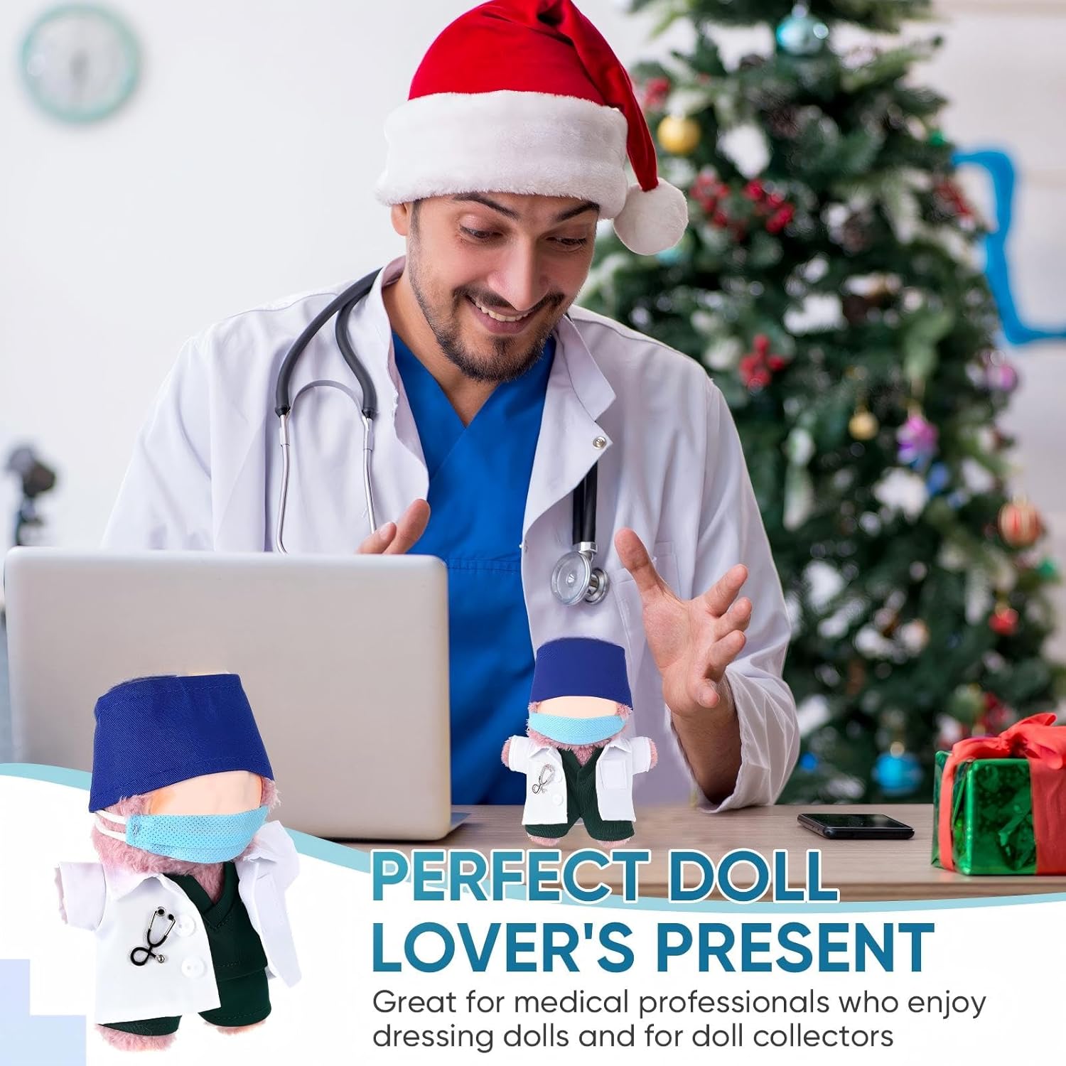 Simgoing 17cm Doll Clothes Doctor Scrubs Outfit with White Coat Face Mask Mini Stethoscope Cute Doctor Medical Costume with Accessories Gift for DIY Dress-up Lovers & Collectors(Green)
