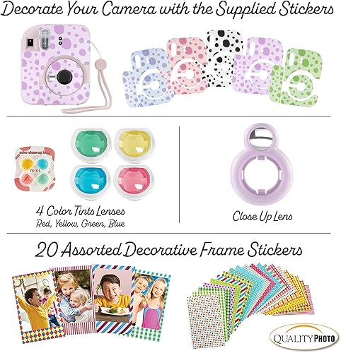 Miniatura 6 de Fujifilm Cámara instantánea Instax Mini 12 con funda, calcomanías decorativas, marcos, álbum de fotos y más kit de accesorios (morado lila)