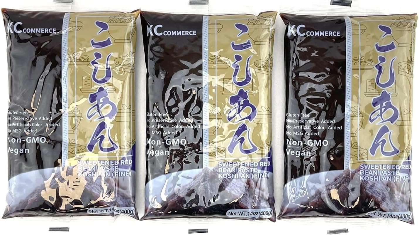 KC Commerce Red Bean Paste 14.11oz – Sweet Azuki Bean Paste (Smooth & Chunky) | VEGAN & GLUTEN-FREE, NO PRESERVATIVE, NO-MSG, NON-GMO, Ready-to-Use Filling for Mochi, Mooncakes, Buns & Desserts