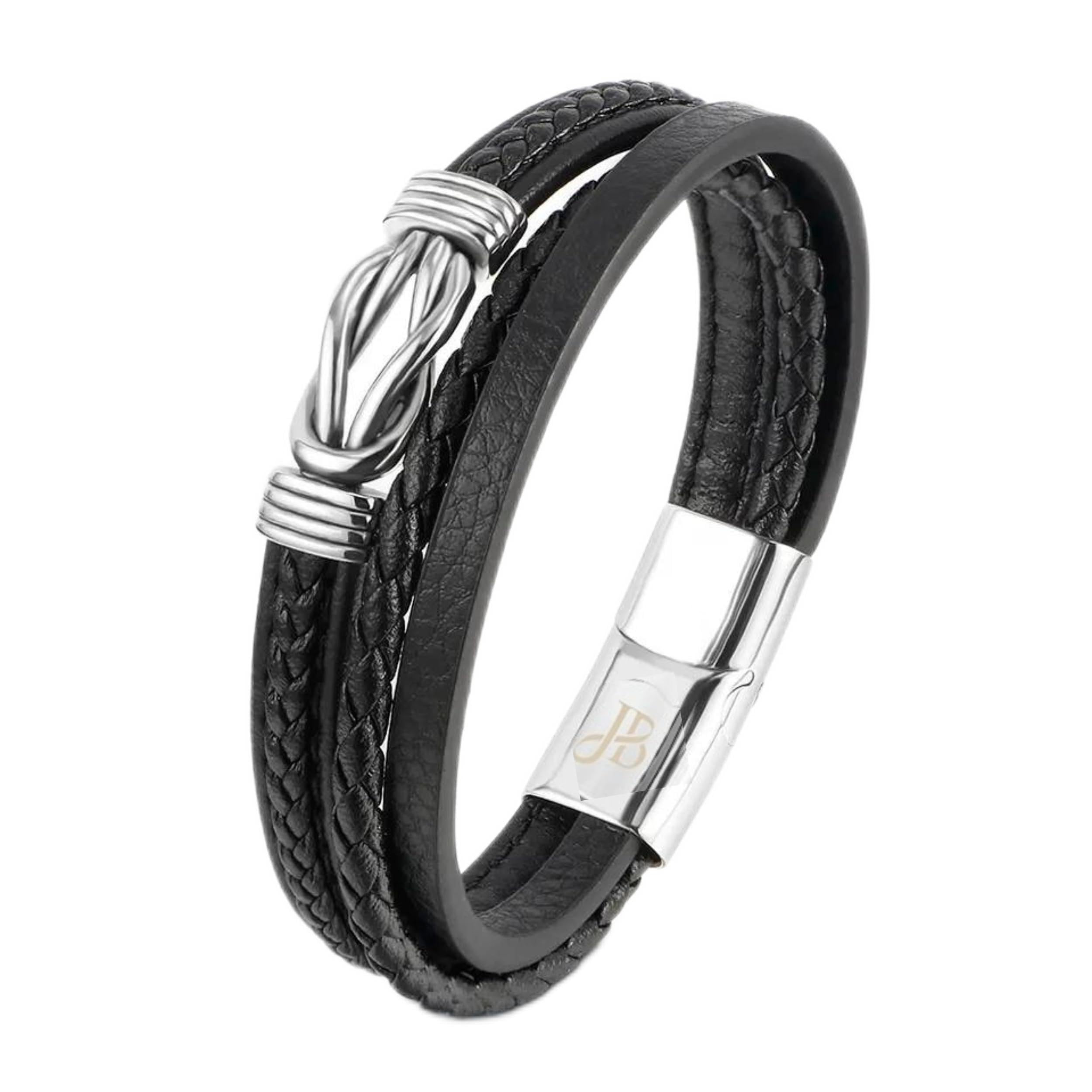 JewellboxMens Leather Bracelet Infinity Knot Stainless Steel Braided Handmade Buckle Gift for Him - Mens Jewellery Rope Cuff Bracelet Men Wrist Bracelets