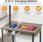 OUTON Floor Lamp with Table & Drawer, Type C Charging Port, AC Outlet, End Table with Lamp Attached for Bedroom Dimmable&4-Color Temperature, Modern Shelves Side Table for Living Room, Office,Grey