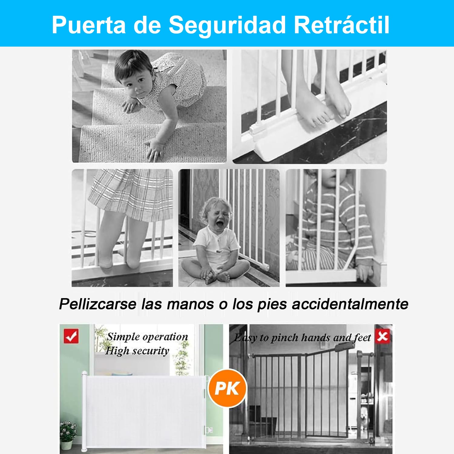 Puerta Seguridad Bebé Extensibles, Barrera Seguridad Nños y Perros, 0-150 cm Retráctil Vallas para Escaleras y Pasillos, Interiores y Exteriores