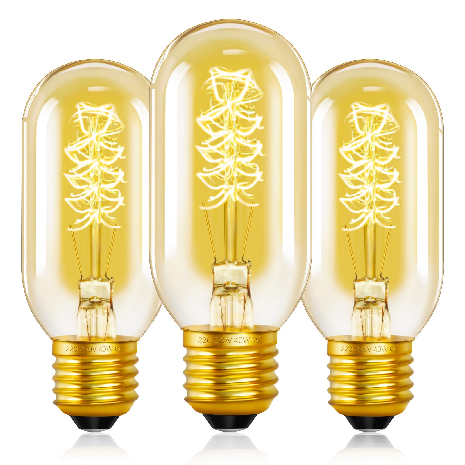 SCNNC Edison Vintage Glühbirne E27 T45 Dimmbar Warmweiß 2200K, Bernstein Retro Dekorative Leuchtmittel E27 für Nostalgie und Retro Beleuchtung Haus Café Bar, 3 Stück