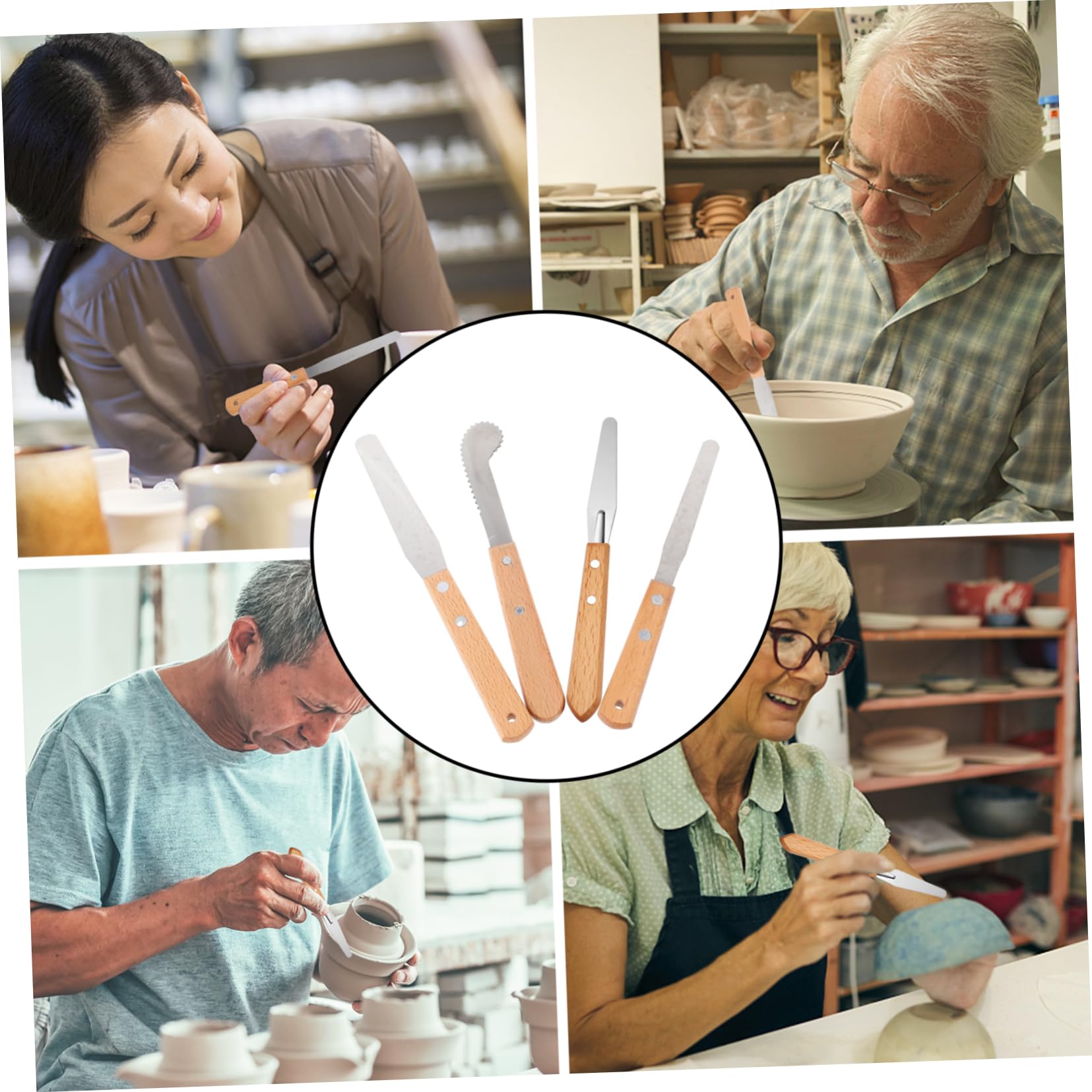 NUOBESTY 3 Ensembles Couteau À Graver Outil Poterie Sculpture Spatule À Plâtre Coupeur Palettiseur Fraise pour Sculpter Coupe Céramique Acier Inoxydable 4 Pièces * 3