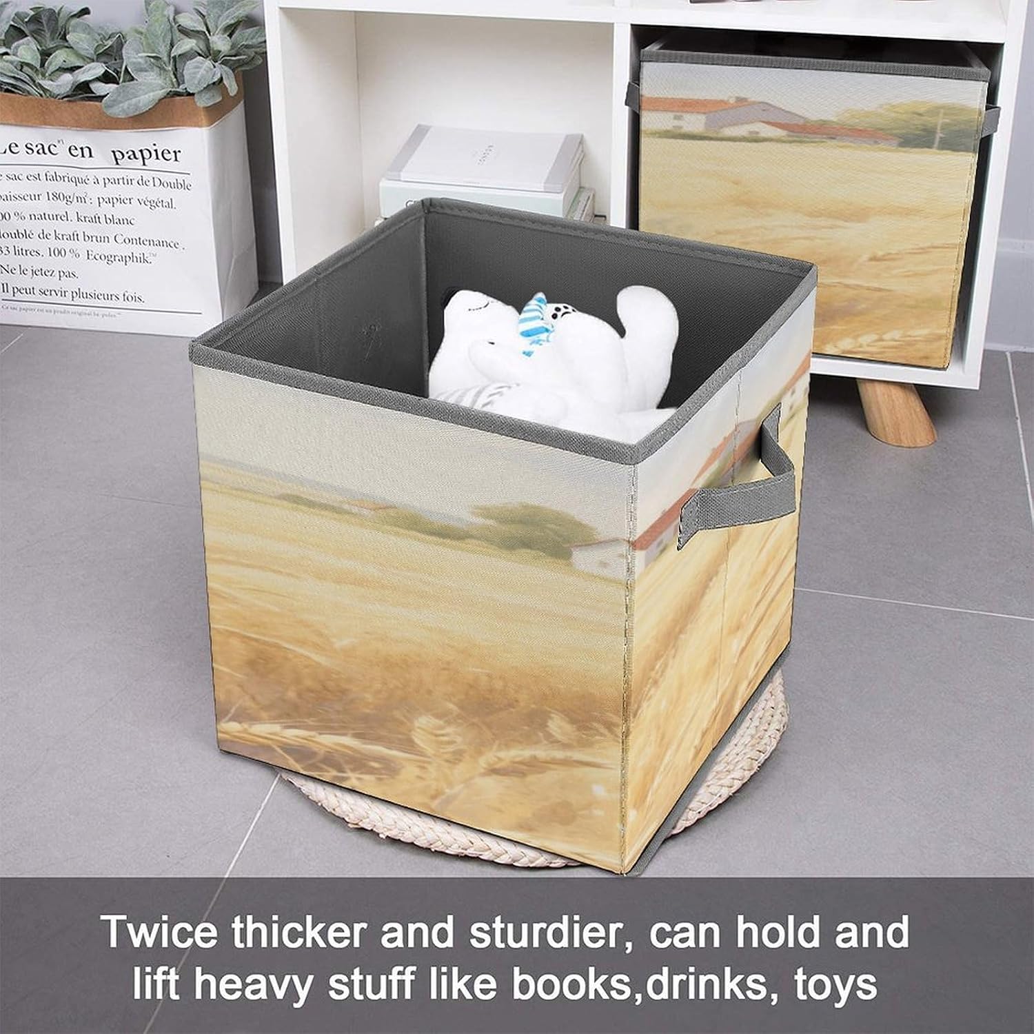 Home Laundry Basket Golden Wheat Field Printed Storage Box Suitable for Home Bathroom Bedroom Clothes Storage Box