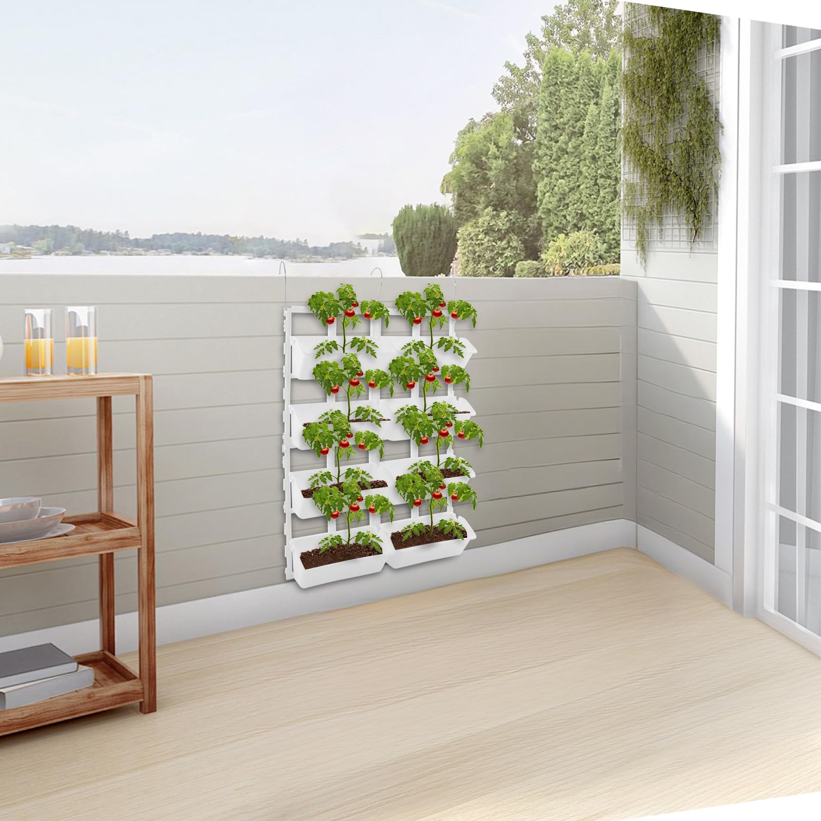 Pot de Fleurs Vertical Suspendu, Pot de Fleurs, Étagères de Balcon pour Légumes, Herbes, Fraises, Drainage et Rétention d’Eau, Pour Jardiniers de Balcon et Amateurs de Jardin (Blanc)